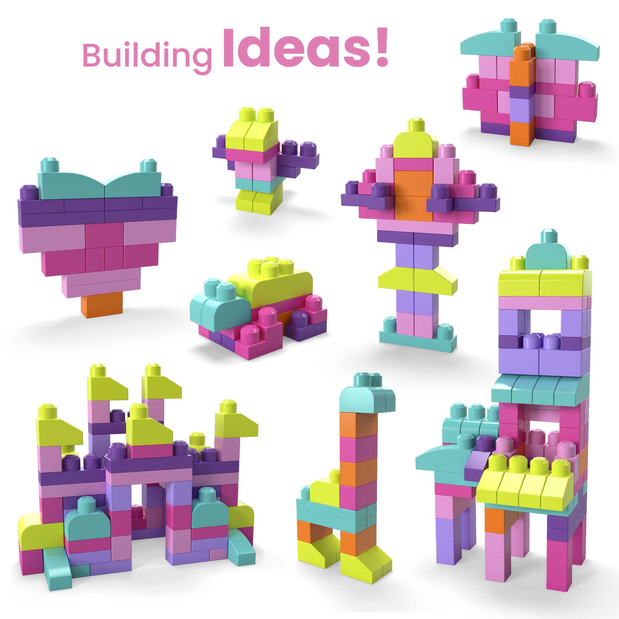 MEGA Bloks Fisher-Price Toy Blocks Pink Big Building Bag With Storage (80 Pieces) For Toddler - Image 5