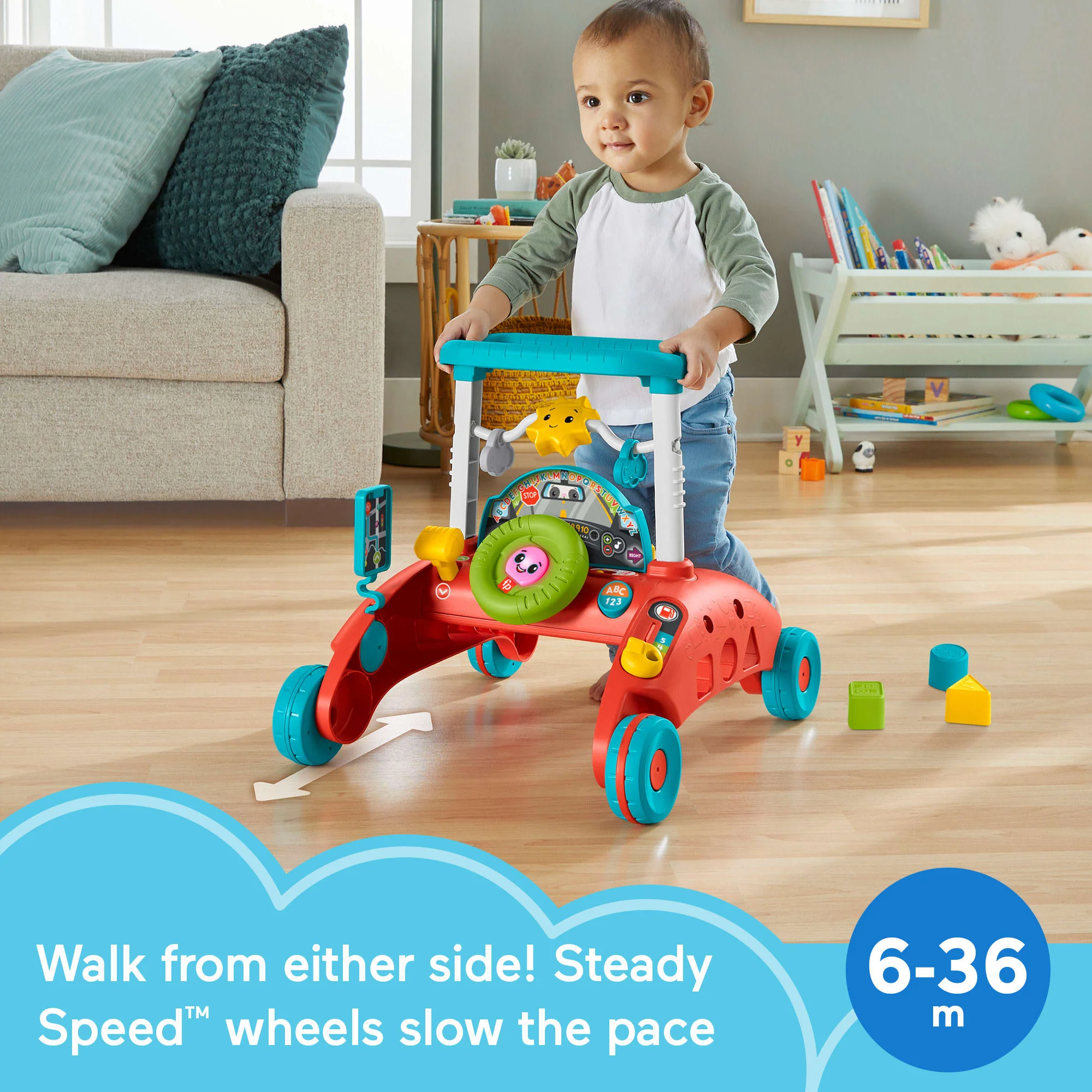 Fisher-Price 2-Sided Steady Speed Walker, Car-themed Baby Learning Toy - Image 2