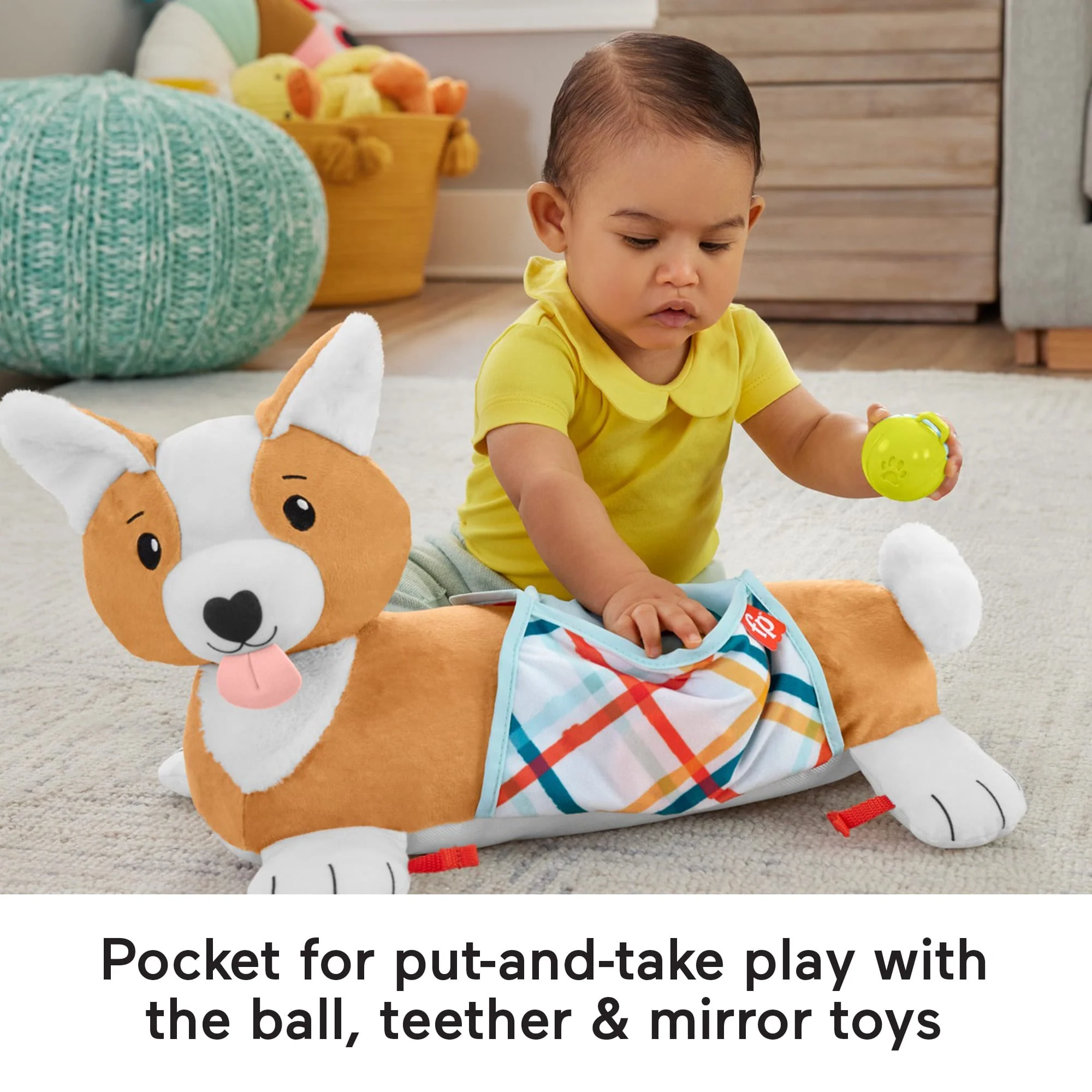 Fisher-Price Baby Tummy Time Toys, 3-in-1 Puppy Wedge With Rattle TeeTher & Mirror - Image 3