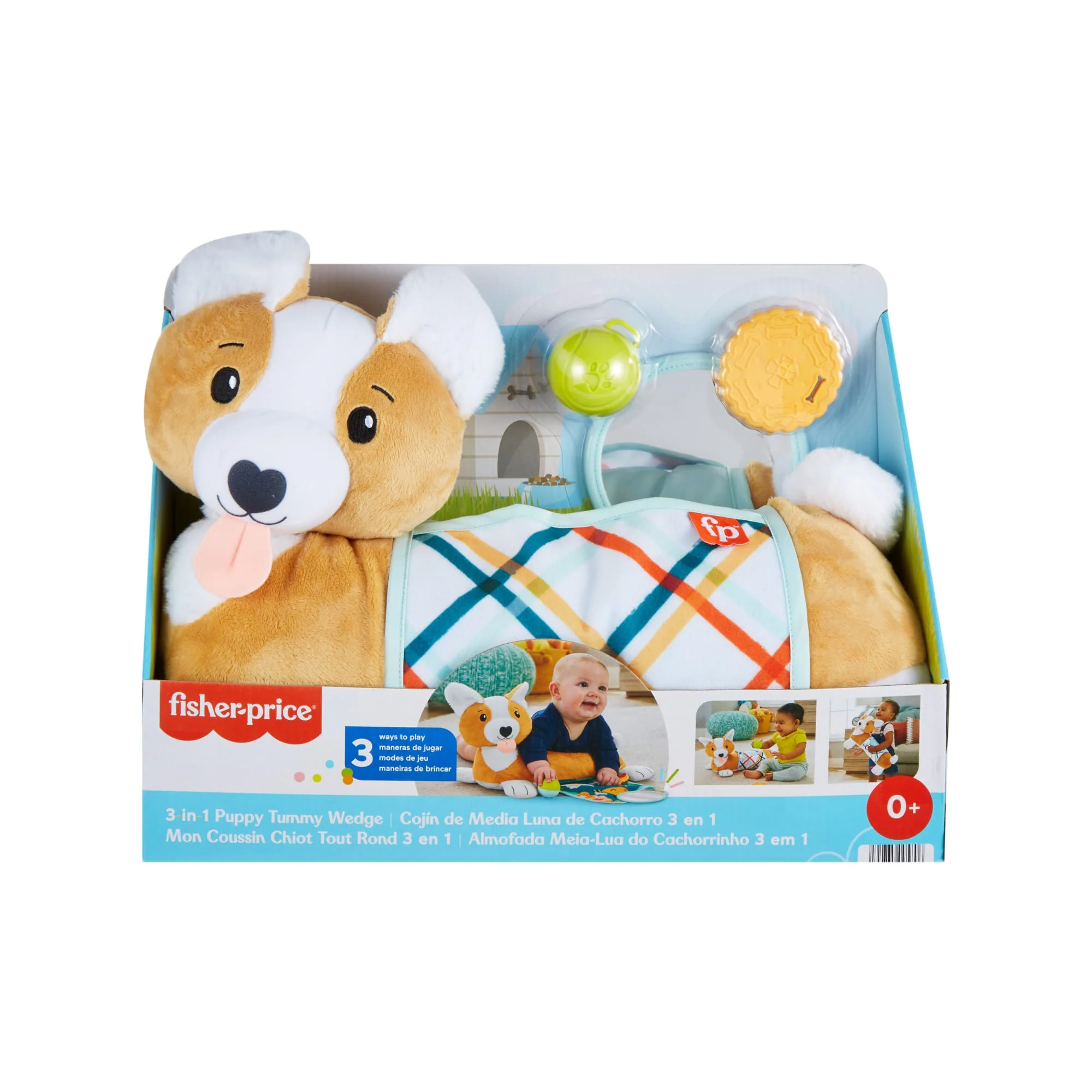 Fisher-Price Baby Tummy Time Toys, 3-in-1 Puppy Wedge With Rattle TeeTher & Mirror - Image 6