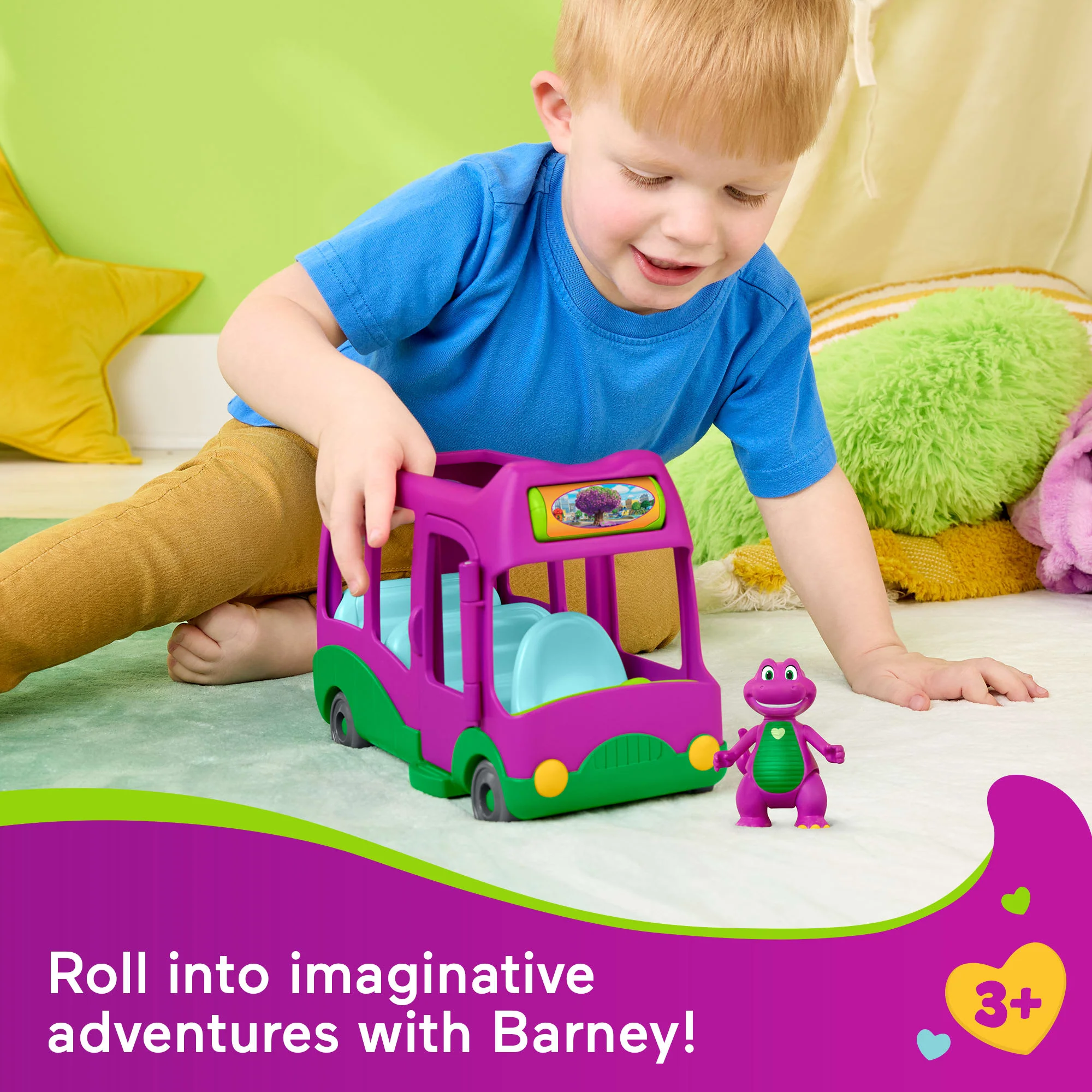 Fisher-Price Barney's World Adventure Bus Push-Along Toy & Barney Figure For Kids, 2 Pieces - Image 2