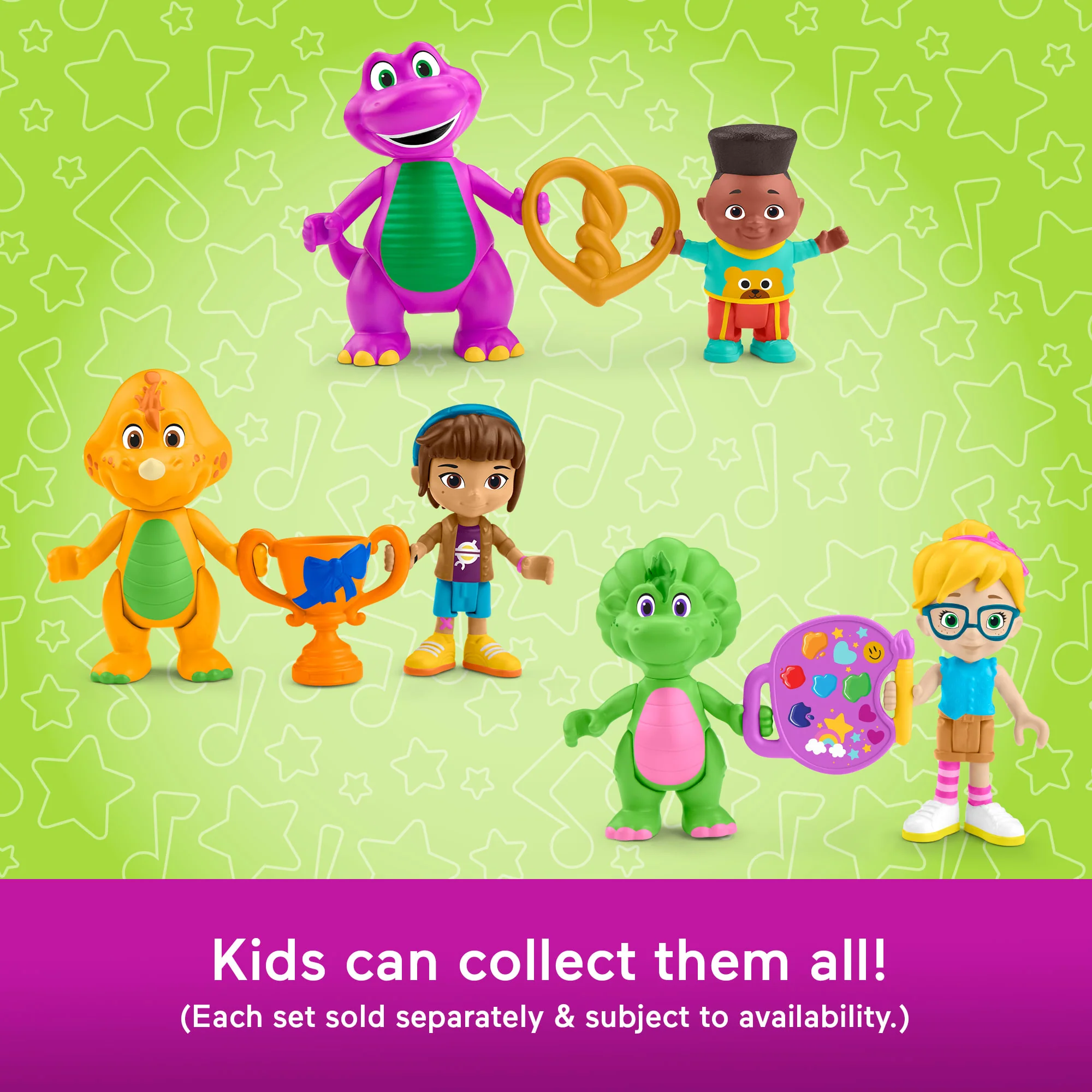 Fisher-Price Barney's World Barney's Friend David & Barney Figure Set For Kids, 3 Toys - Image 5