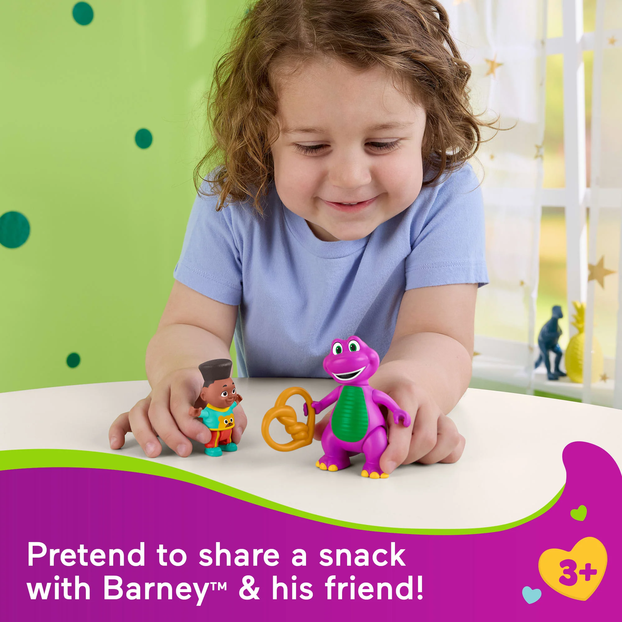 Fisher-Price Barney's World Barney's Friend David & Barney Figure Set For Kids, 3 Toys - Image 2