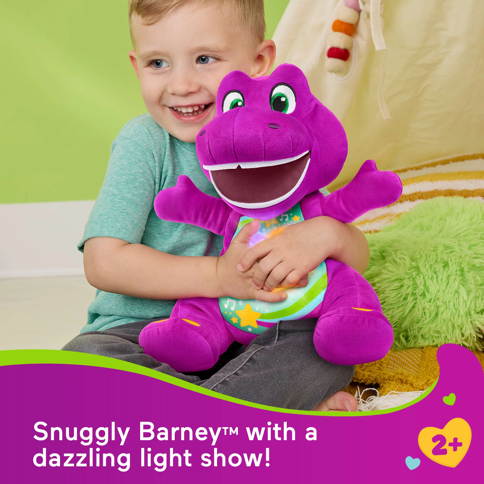 Fisher-Price Barney's World Heart Glow Barney Plush Toy With Music & Lights For Toddlers & Kids - Image 2