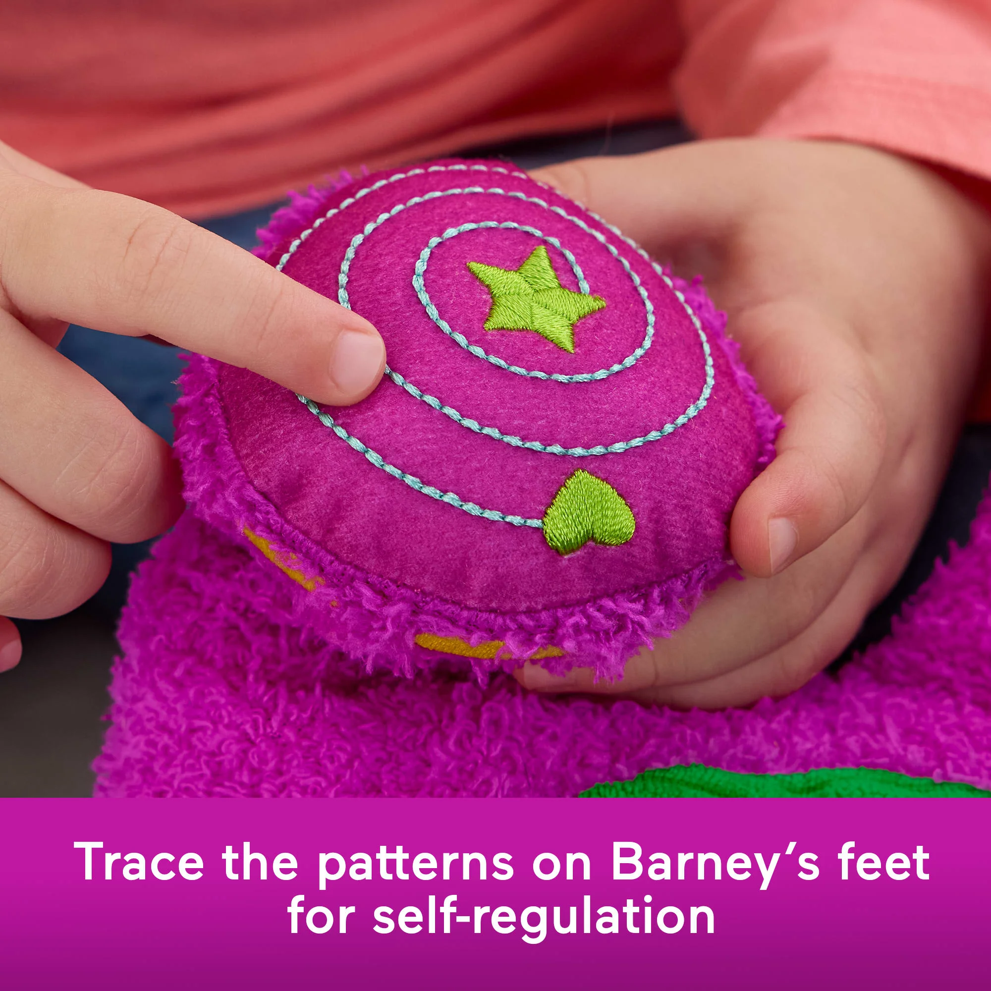 Fisher-Price Barney's World Sensory Barney Plush Toy With Fidget Activity For Toddlers - Image 3