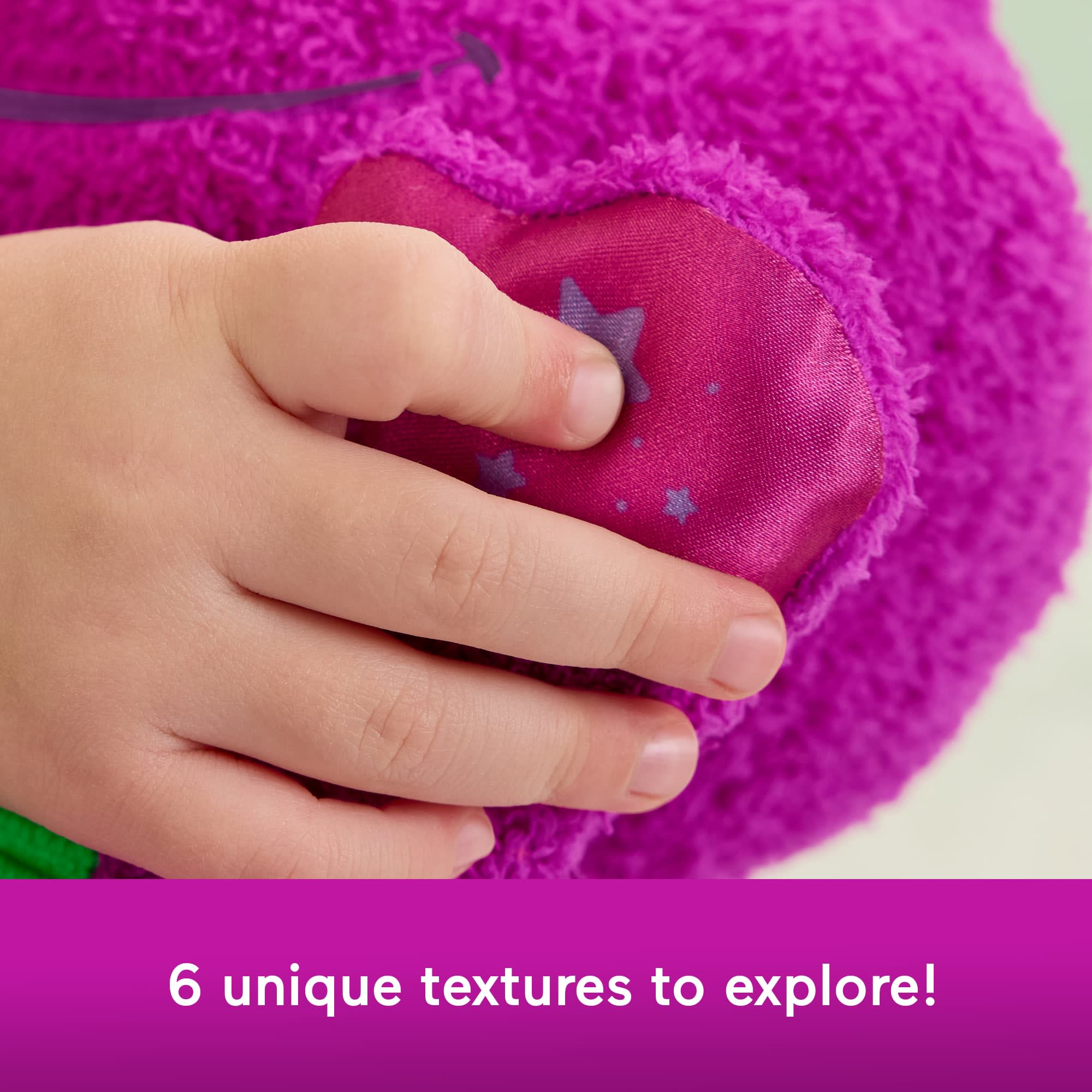 Fisher-Price Barney's World Sensory Barney Plush Toy With Fidget Activity For Toddlers - Image 4