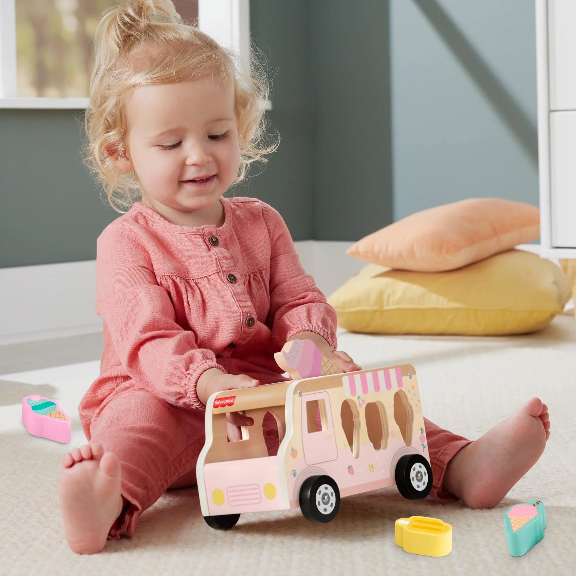 Fisher-Price Camion de Glaces Trieur de Formes en Bois, 8 Éléments - Image 2