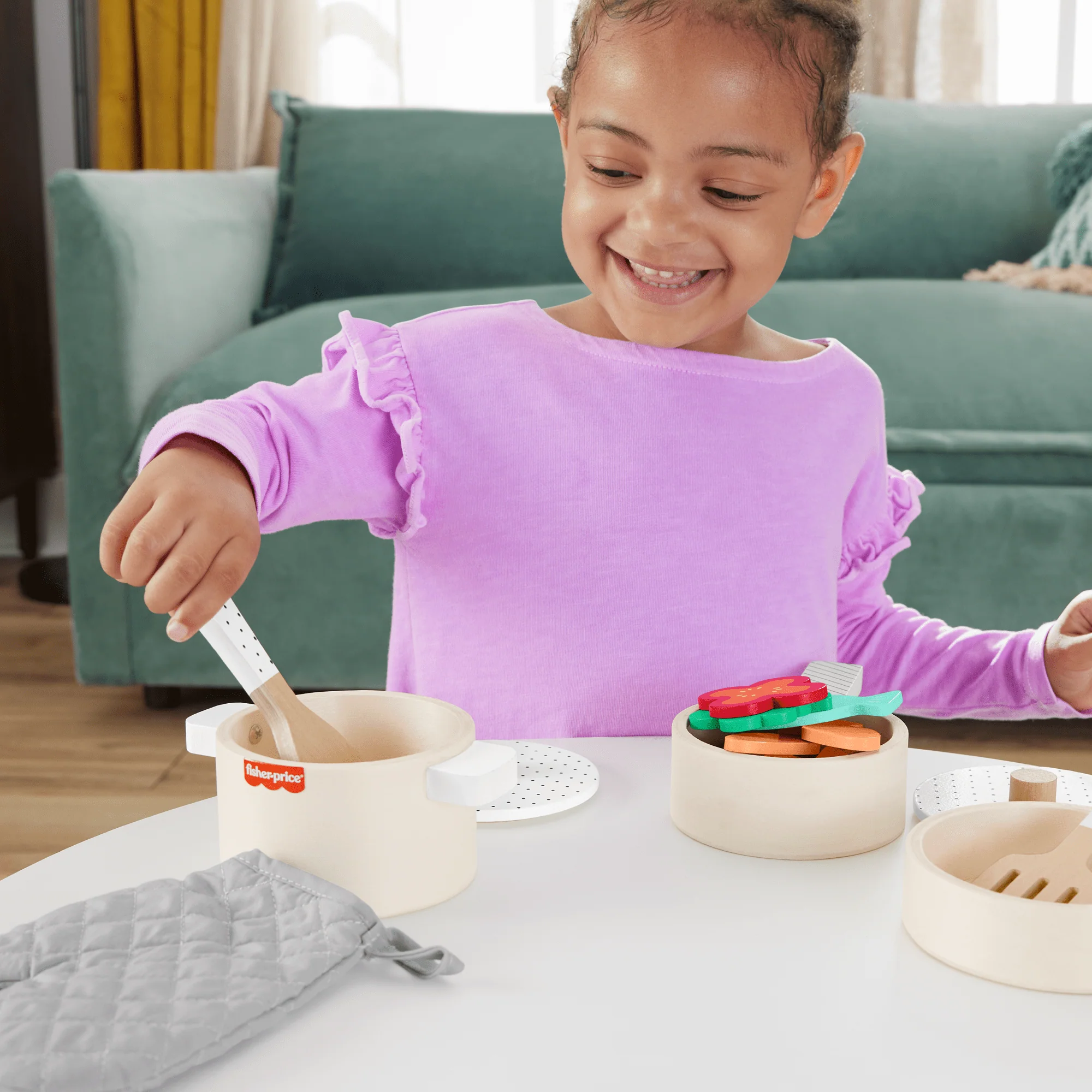 Fisher-Price Coffret Marmite et Casseroles en Bois, 19 Éléments - Image 2