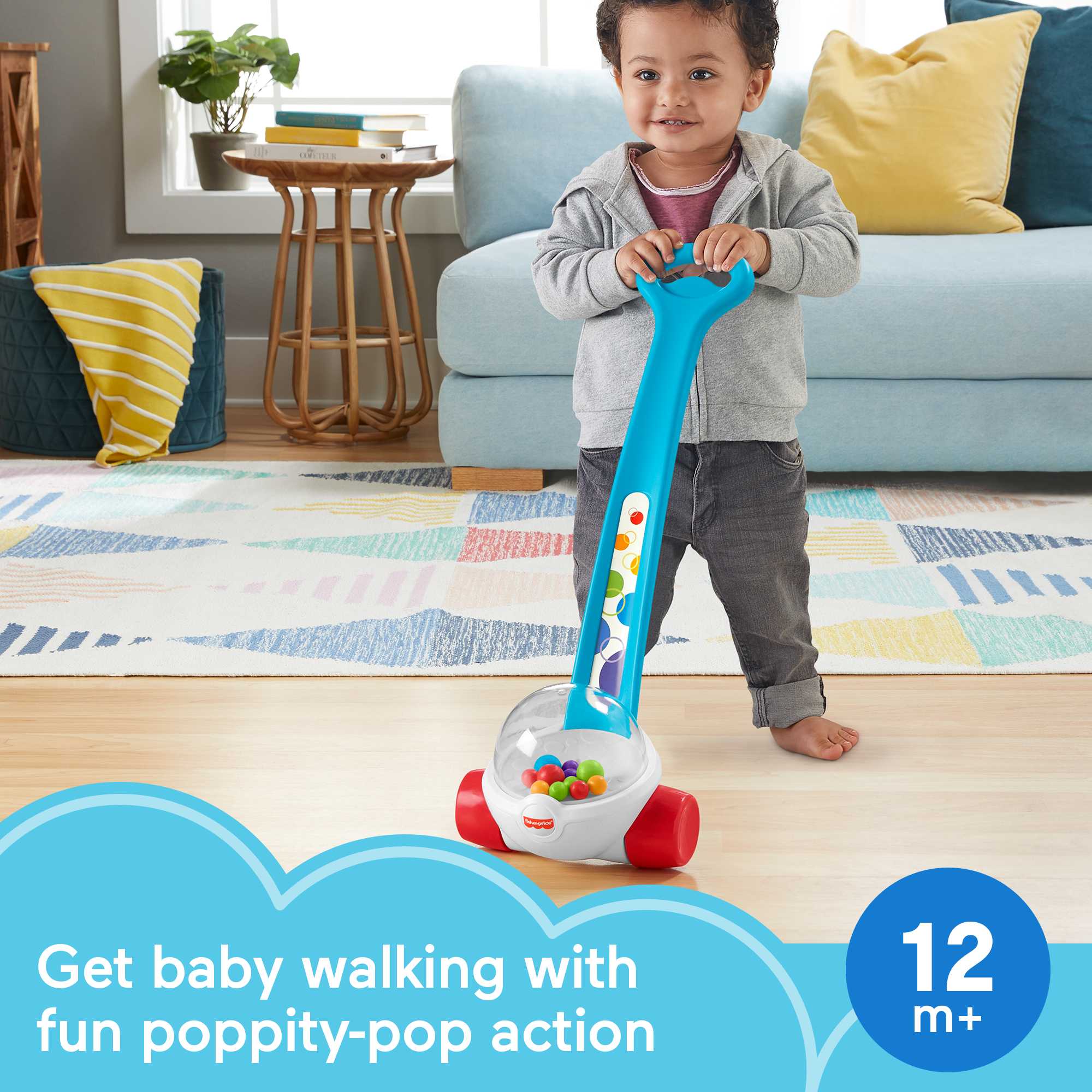 Fisher-Price Corn Popper Baby And Toddler Toy, Push Toy For 1 Year Old And Up, 2 Pieces, Blue - Image 2