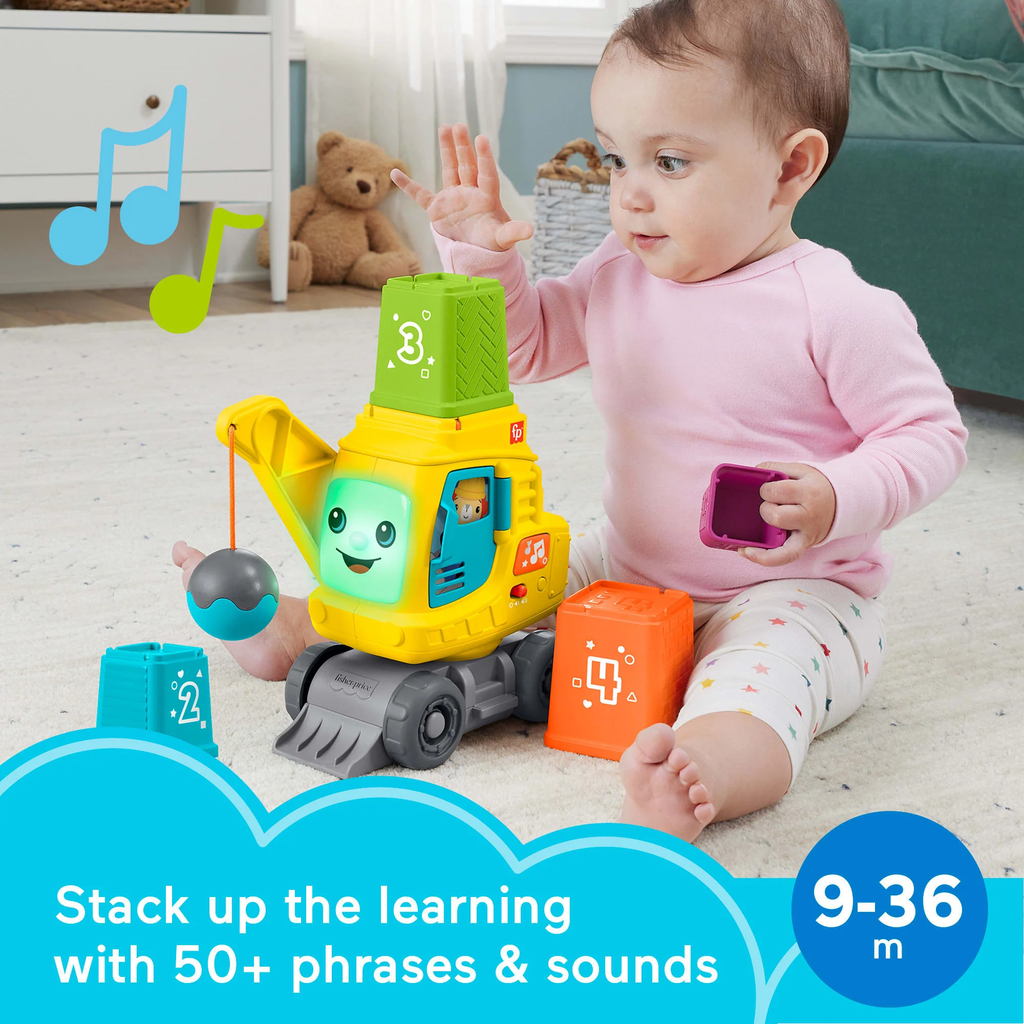 Fisher-Price Count & Stack Crane Baby & Toddler Learning Toy With Blocks, Lights & Sounds - Image 2