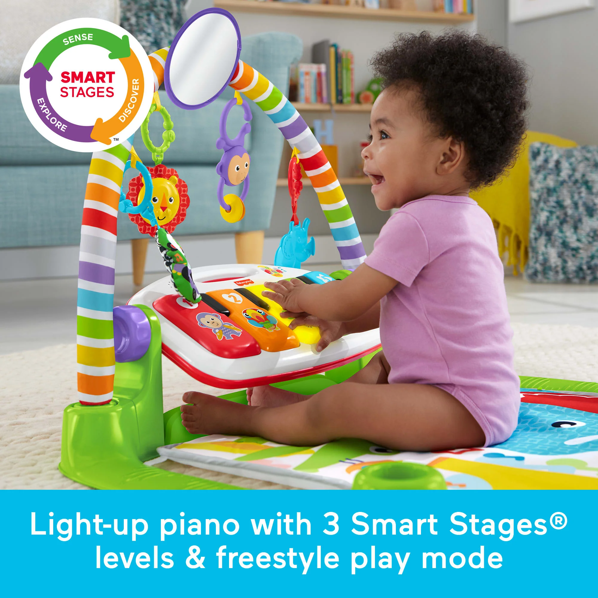 Fisher-Price Deluxe Kick & Play Piano Baby Gym Learning Toy & Newborn Rattle Maracas - Image 4