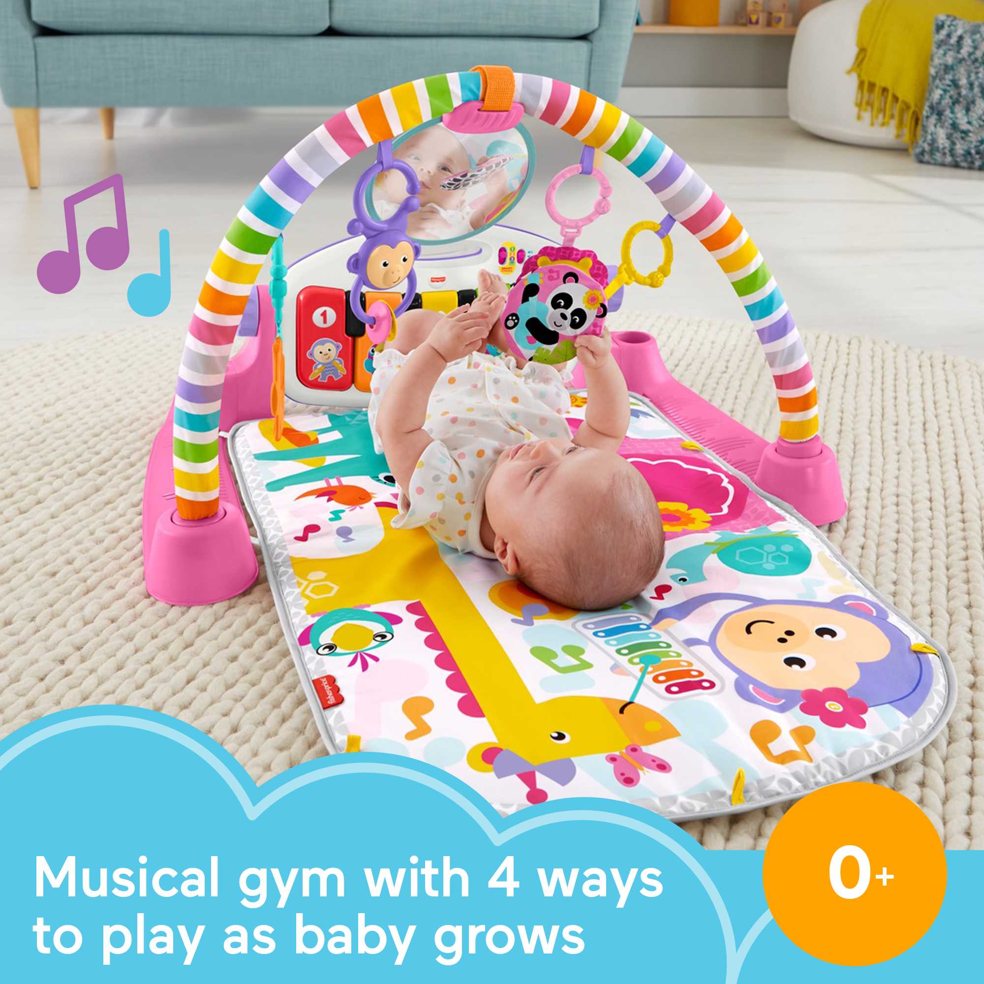 Fisher-Price Deluxe Kick & Play Piano Gym - Pink - English Version - Image 2