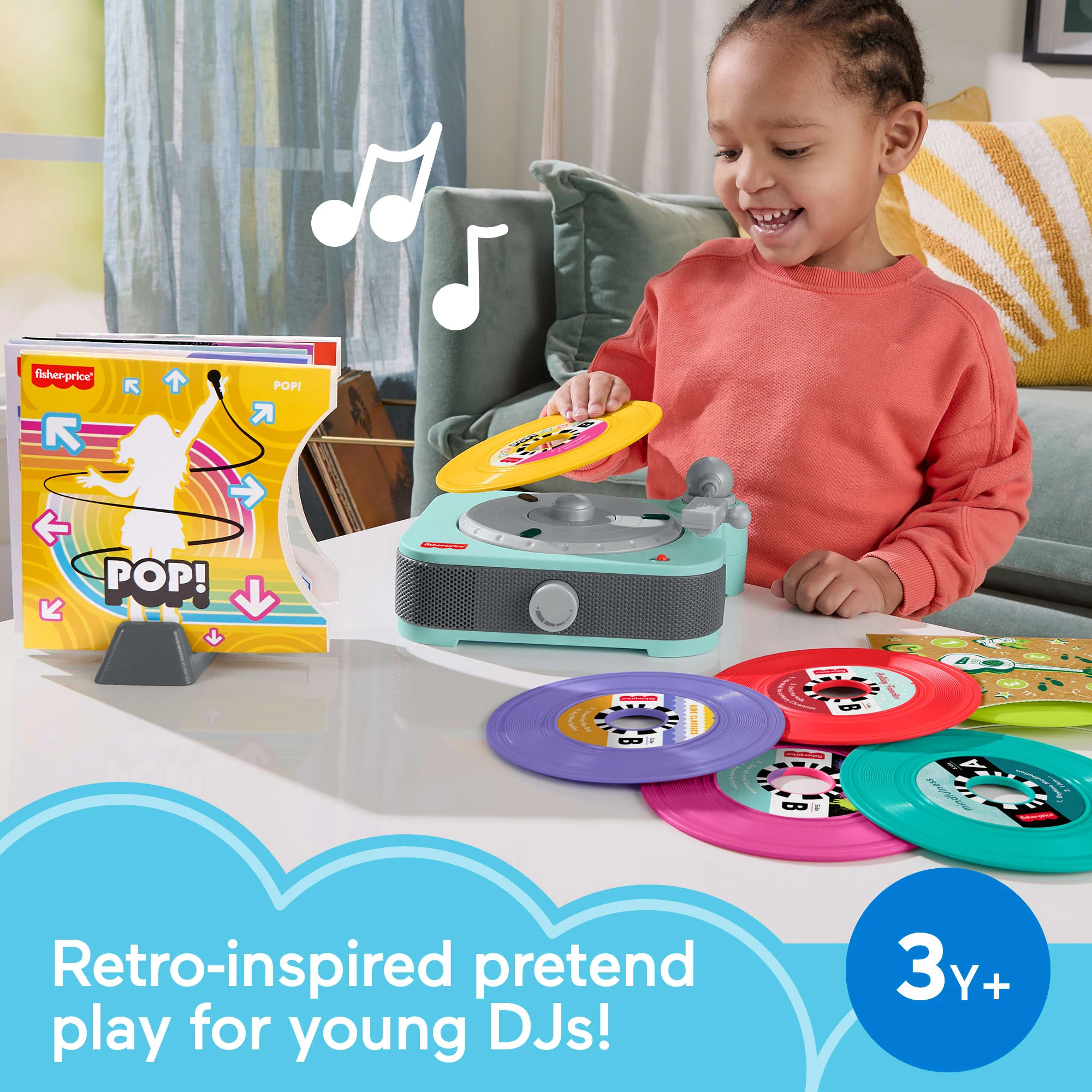 Fisher-Price Deluxe Rockin’ Record Player Musical Toy Turntable With 6 Records For Kids Ages 3+ - Image 2