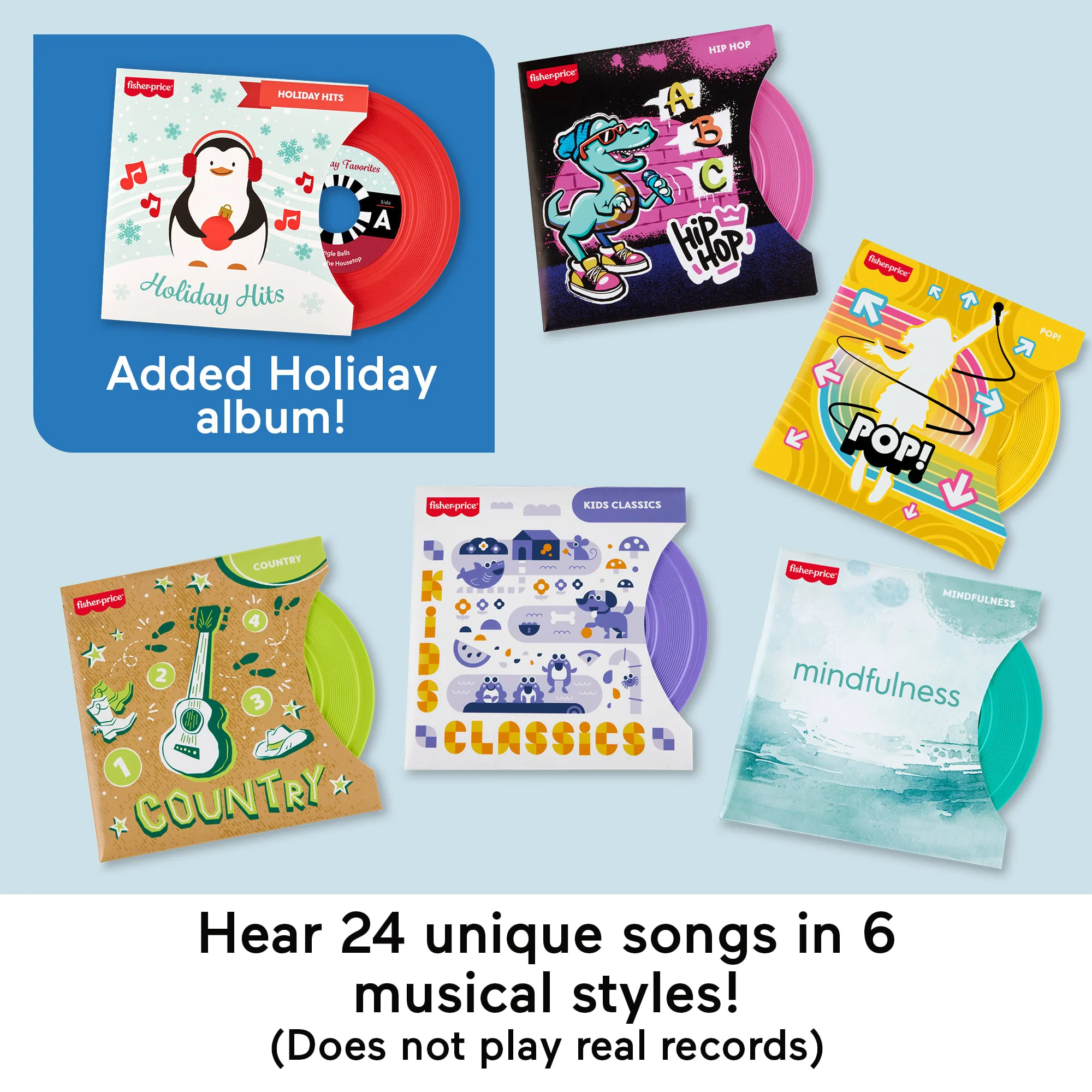 Fisher-Price Deluxe Rockin’ Record Player Musical Toy Turntable With 6 Records For Kids Ages 3+ - Image 3