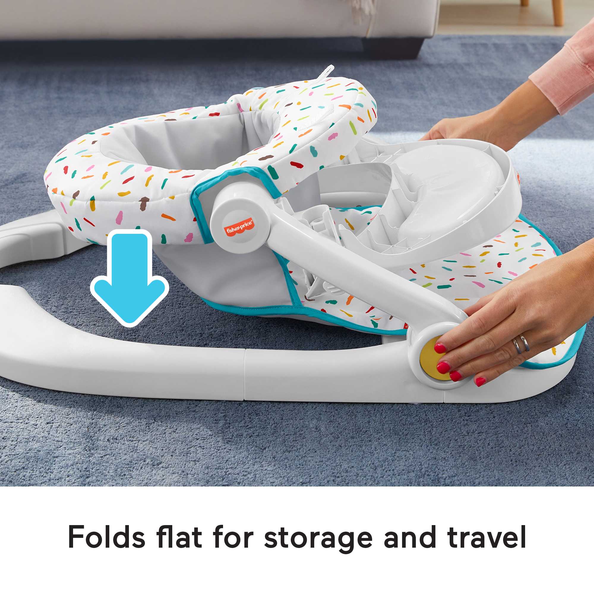 Fisher-Price Deluxe Sit-Me-Up Floor Seat Portable Baby Chair With Toy Bar, Rainbow Sprinkles - Image 4