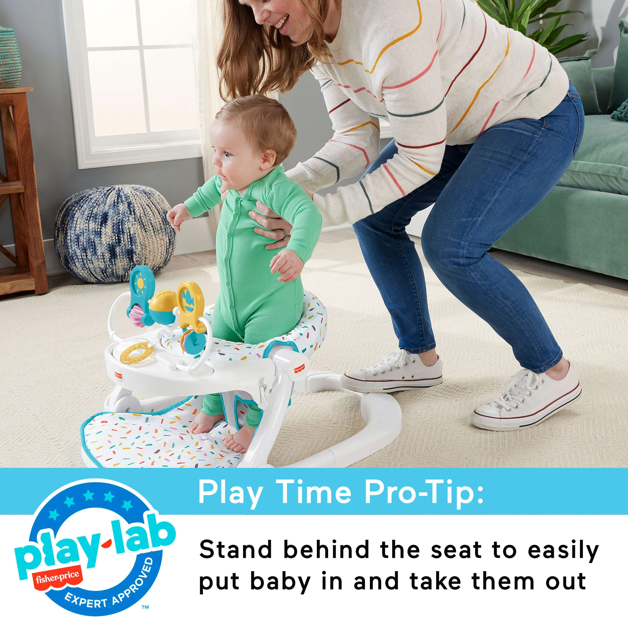 Fisher-Price Deluxe Sit-Me-Up Floor Seat Portable Baby Chair With Toy Bar, Rainbow Sprinkles - Image 6