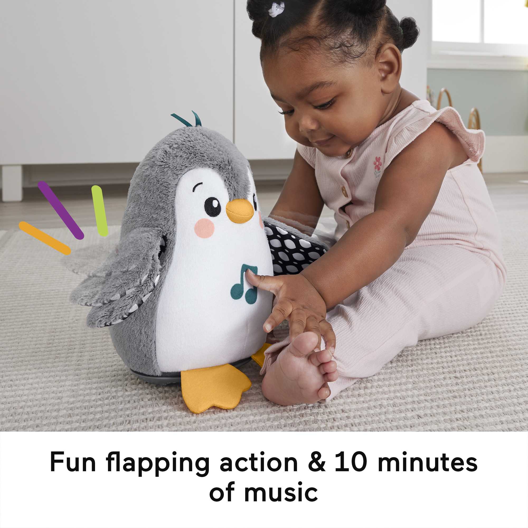 Fisher-Price Plush Tummy Time Toy, Flap & Wobble Penguin, Newborn Musical Toy - Image 3