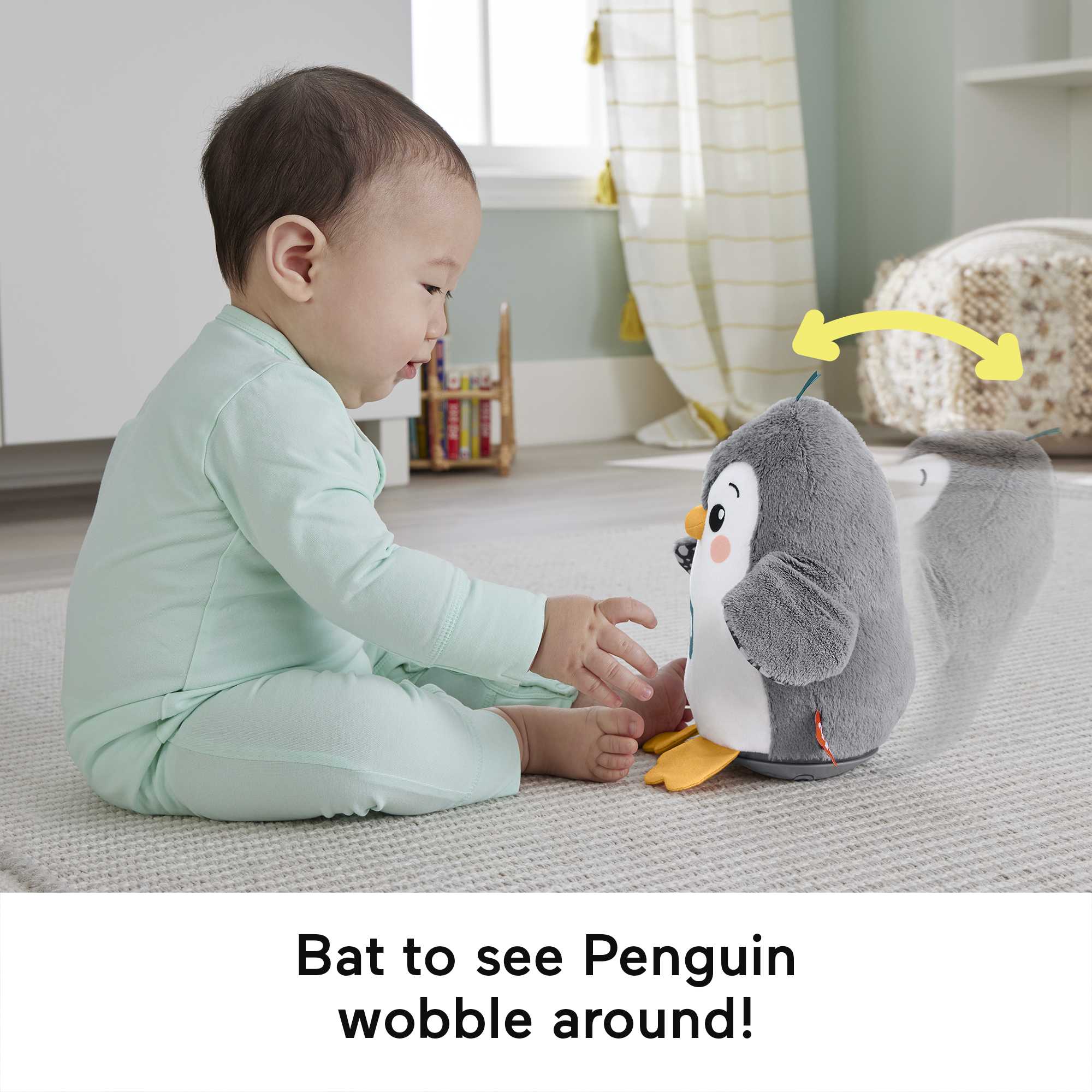 Fisher-Price Plush Tummy Time Toy, Flap & Wobble Penguin, Newborn Musical Toy - Image 4