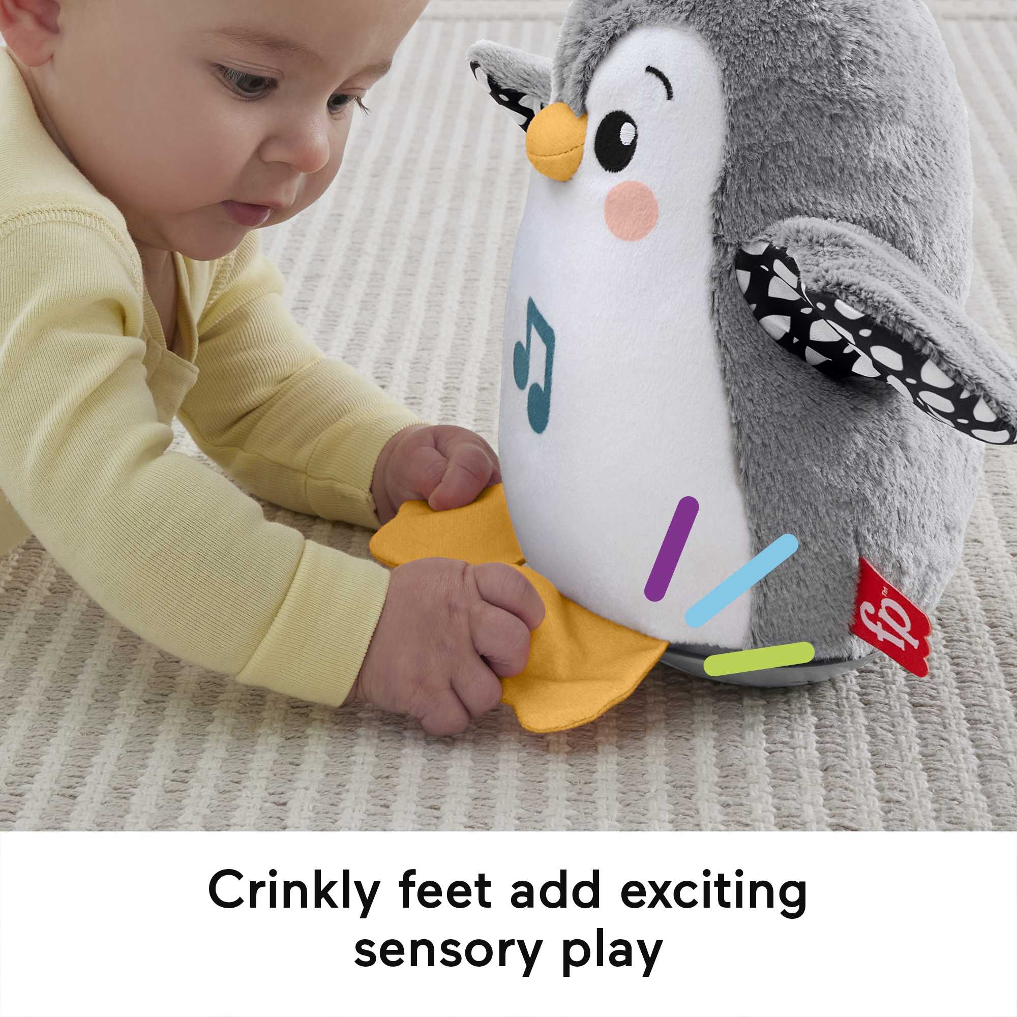 Fisher-Price Plush Tummy Time Toy, Flap & Wobble Penguin, Newborn Musical Toy - Image 5