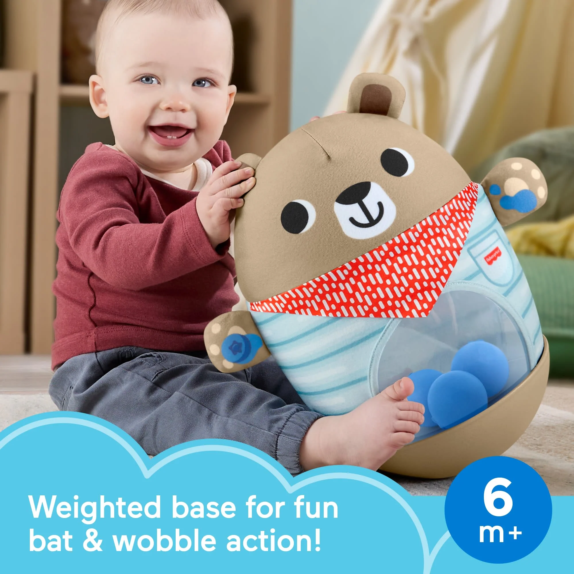 Fisher-Price Friendship Forest Bat & Wobble Inflatable Bear Roly-Poly Activity Toy For Baby - Image 2