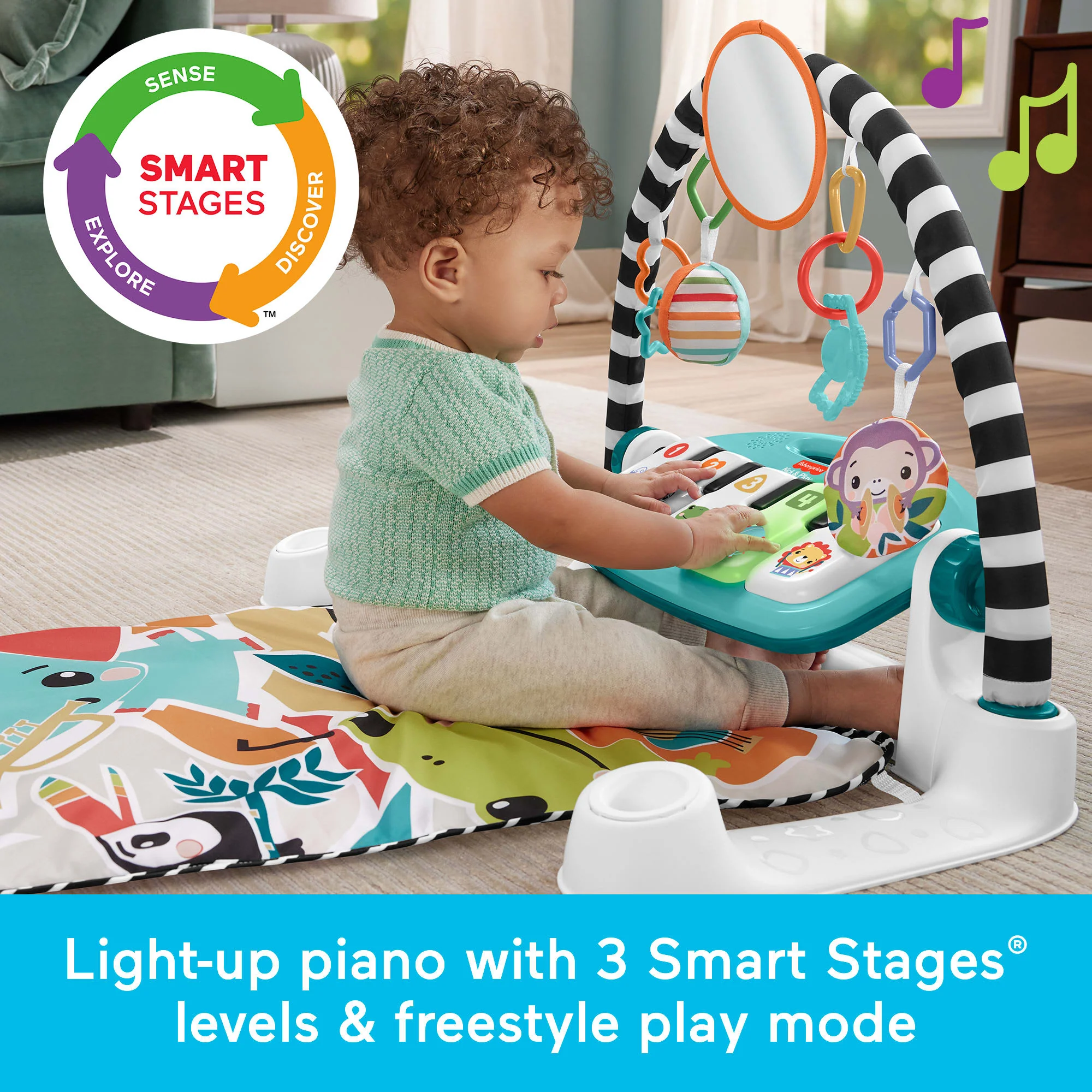 Fisher-Price Glow And Grow Kick & Play Piano Gym Baby Playmat With Musical Learning Toy, Blue - Image 4