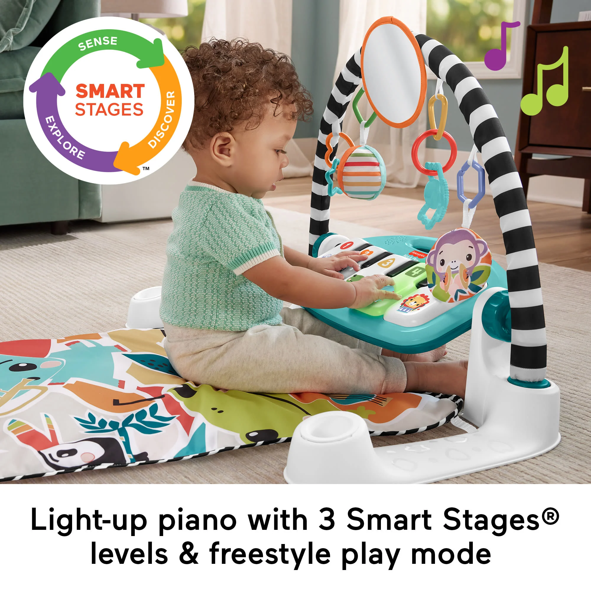 Fisher-Price Glow And Grow Kick & Play Piano Gym Baby Playmat With Musical Learning Toy, Blue - Image 4
