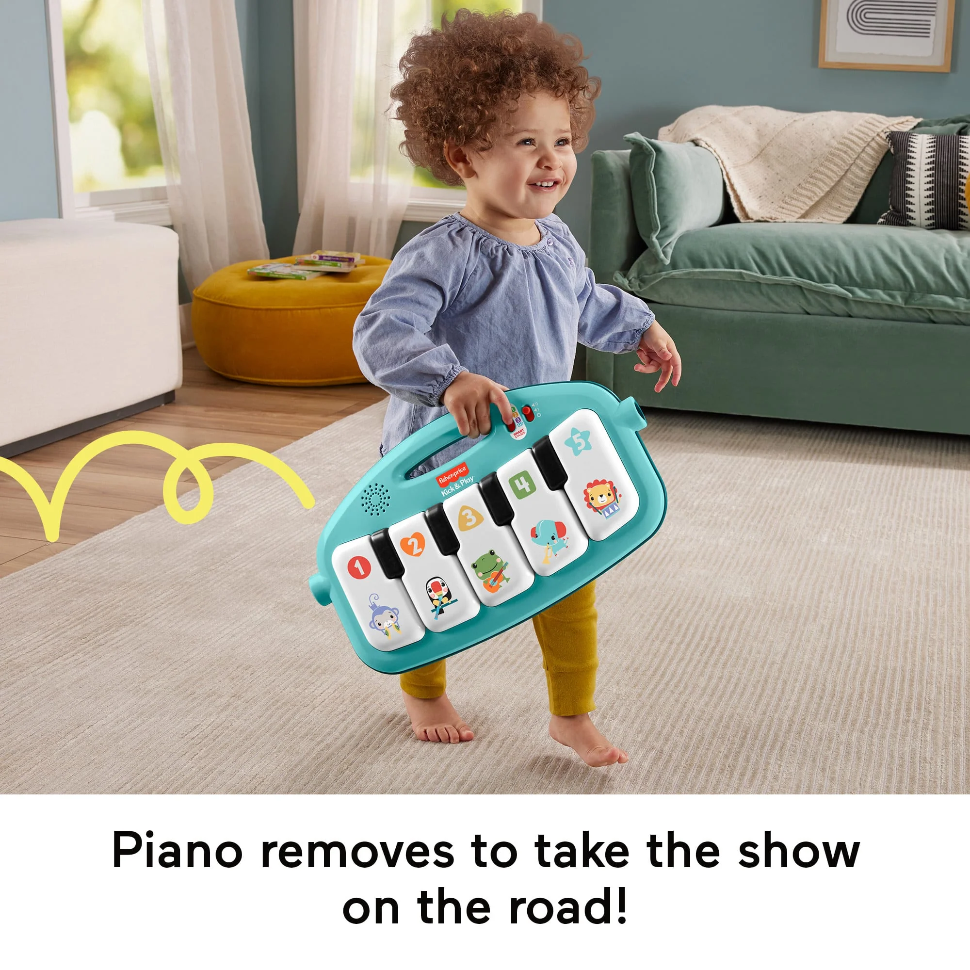 Fisher-Price Glow And Grow Kick & Play Piano Gym Baby Playmat With Musical Learning Toy, Blue - Image 5