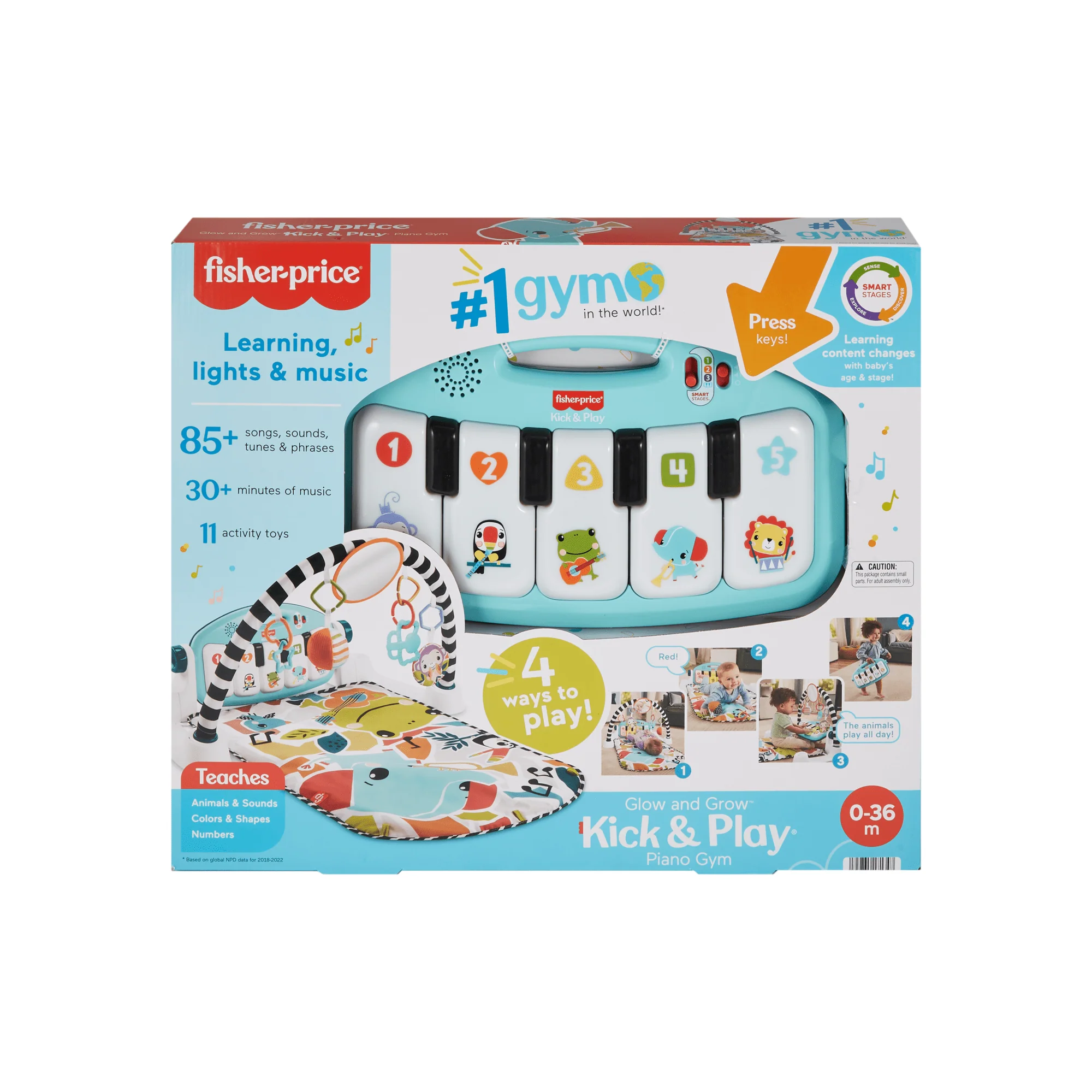 Fisher-Price Glow And Grow Kick & Play Piano Gym Baby Playmat With Musical Learning Toy, Blue - Image 6
