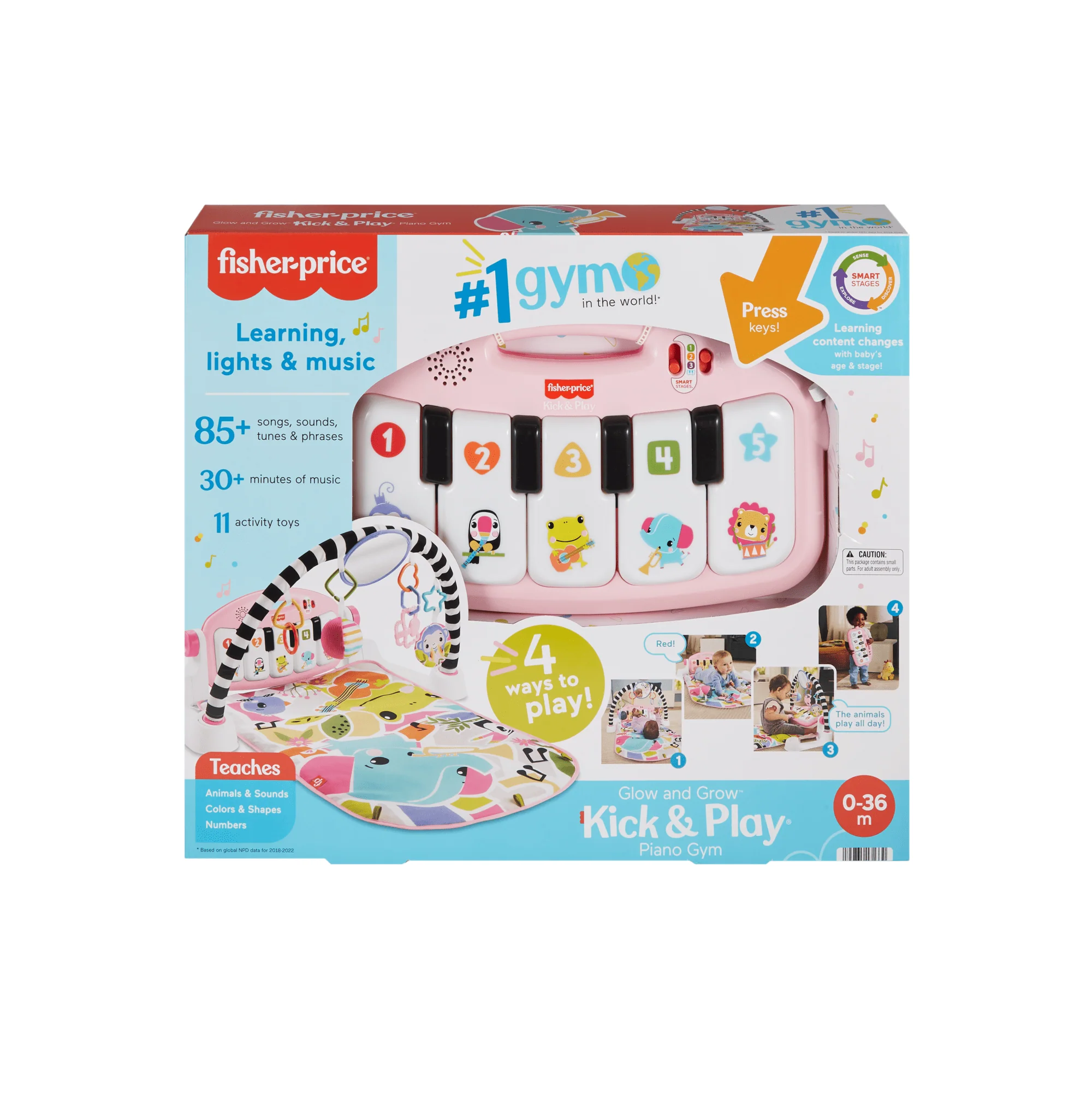 Fisher-Price Glow And Grow Kick & Play Piano Gym Baby Playmat With Musical Learning Toy, Pink - Image 6