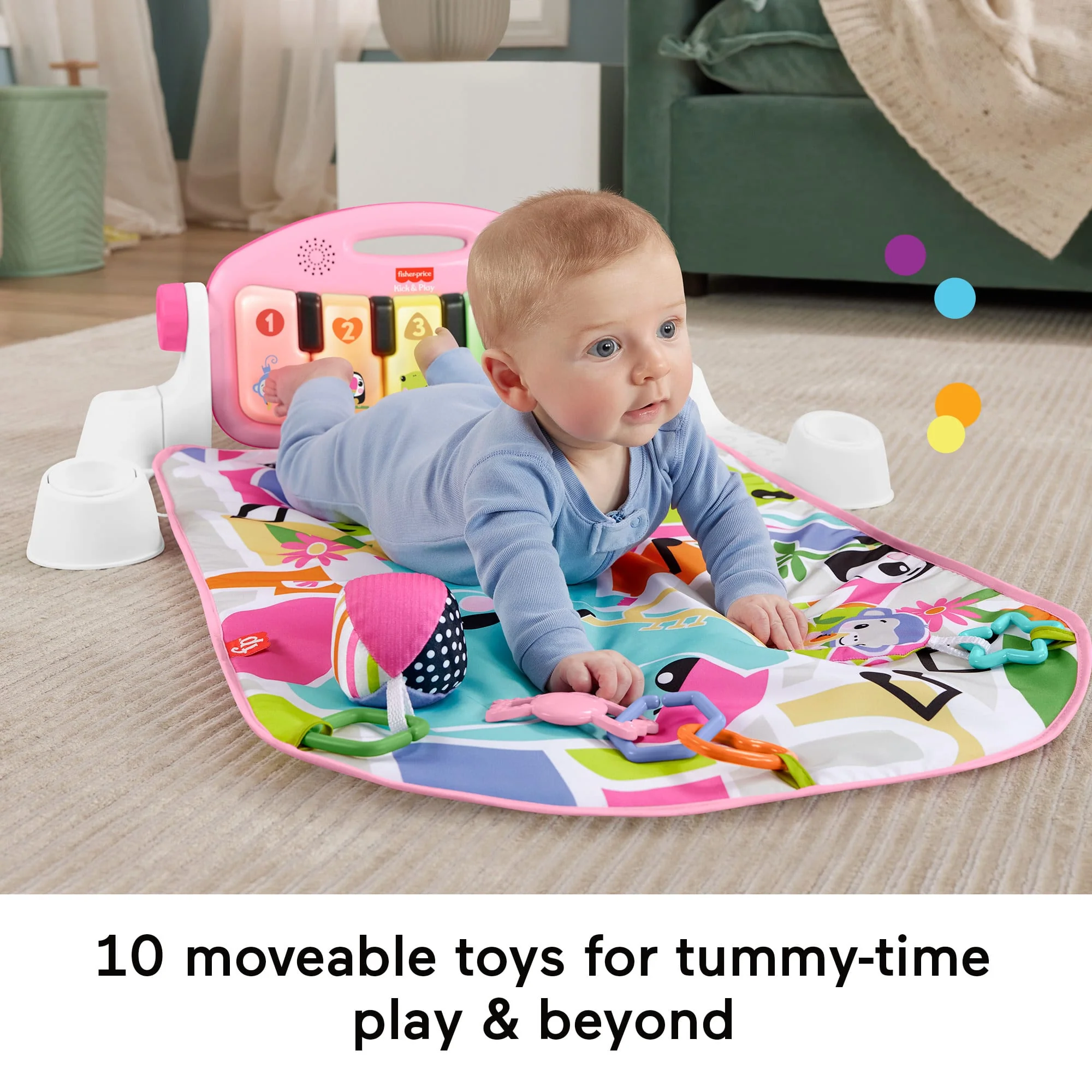 Fisher-Price Glow And Grow Kick & Play Piano Gym Baby Playmat With Musical Learning Toy, Pink - Image 3