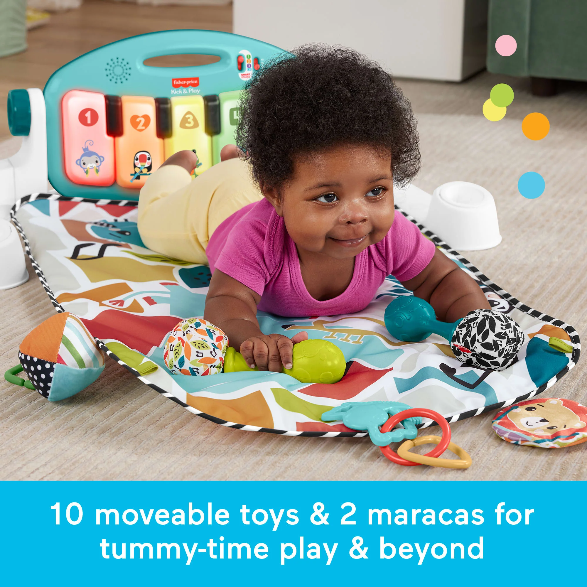 Fisher-Price Glow And Grow Kick & Play Piano Gym Baby Learning Toy With 2 Maracas, Blue - Image 3