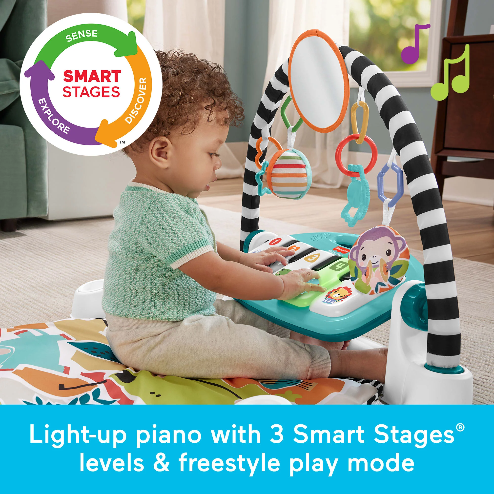 Fisher-Price Glow And Grow Kick & Play Piano Gym Baby Learning Toy With 2 Maracas, Blue - Image 4