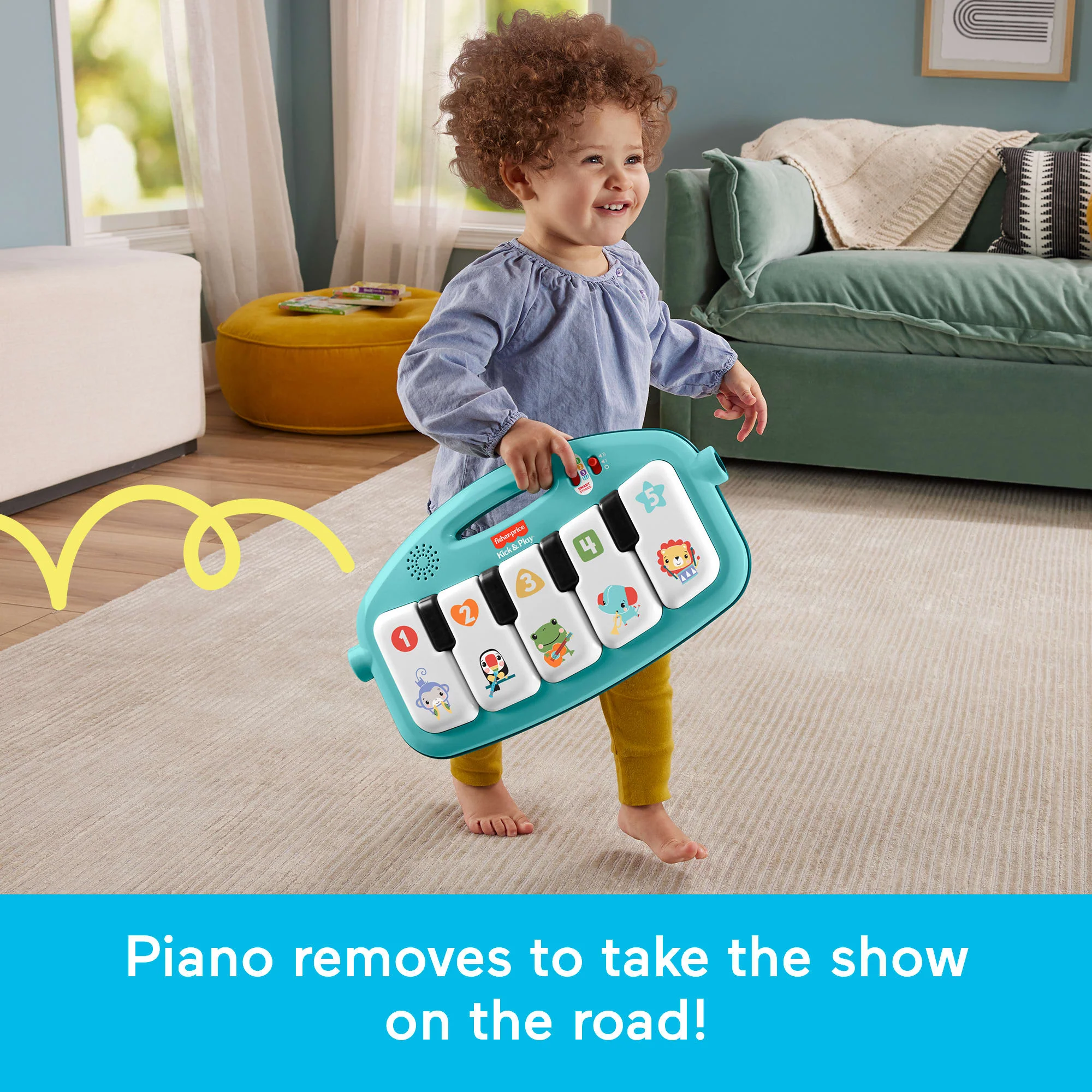 Fisher-Price Glow And Grow Kick & Play Piano Gym Baby Learning Toy With 2 Maracas, Blue - Image 5