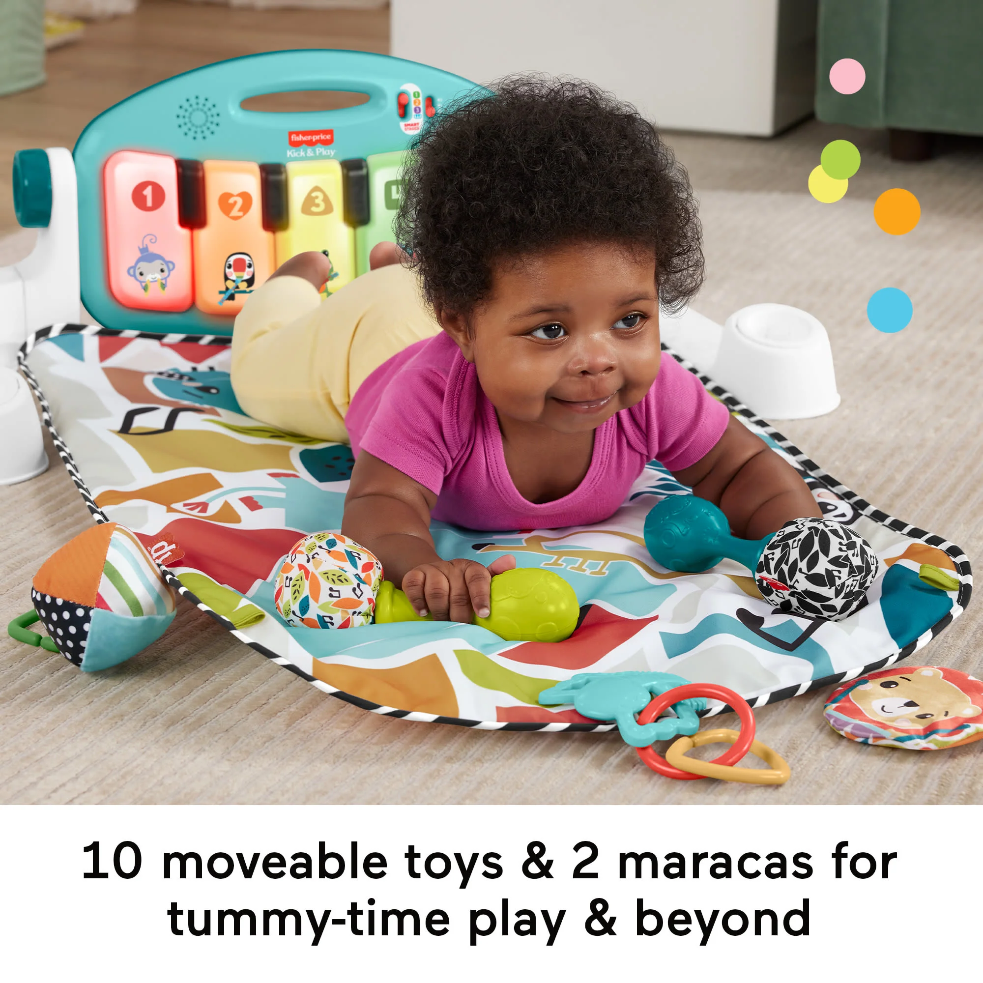 Fisher-Price Glow And Grow Kick & Play Piano Gym Baby Learning Toy With 2 Maracas, Blue - Image 3