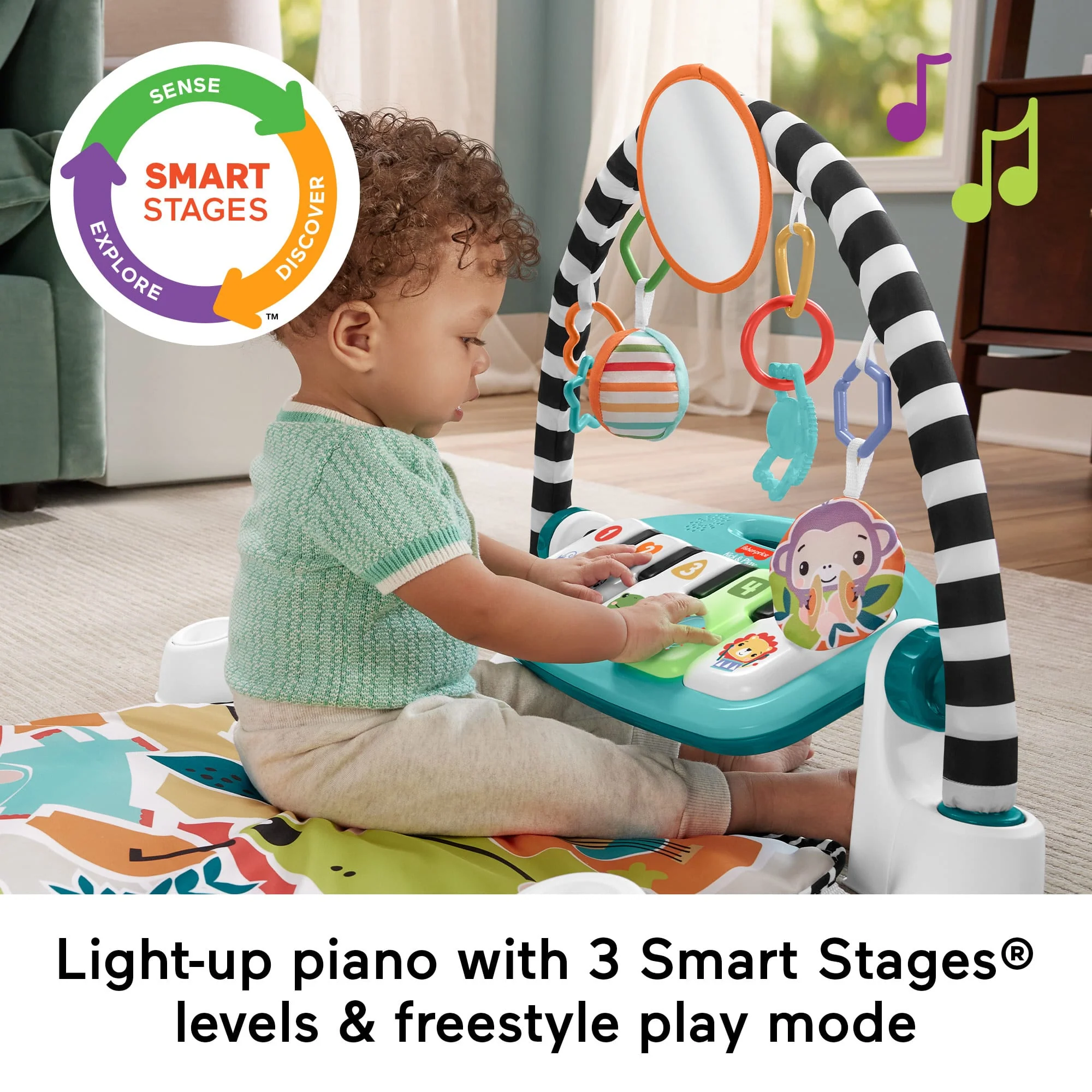 Fisher-Price Glow And Grow Kick & Play Piano Gym Baby Learning Toy With 2 Maracas, Blue - Image 4