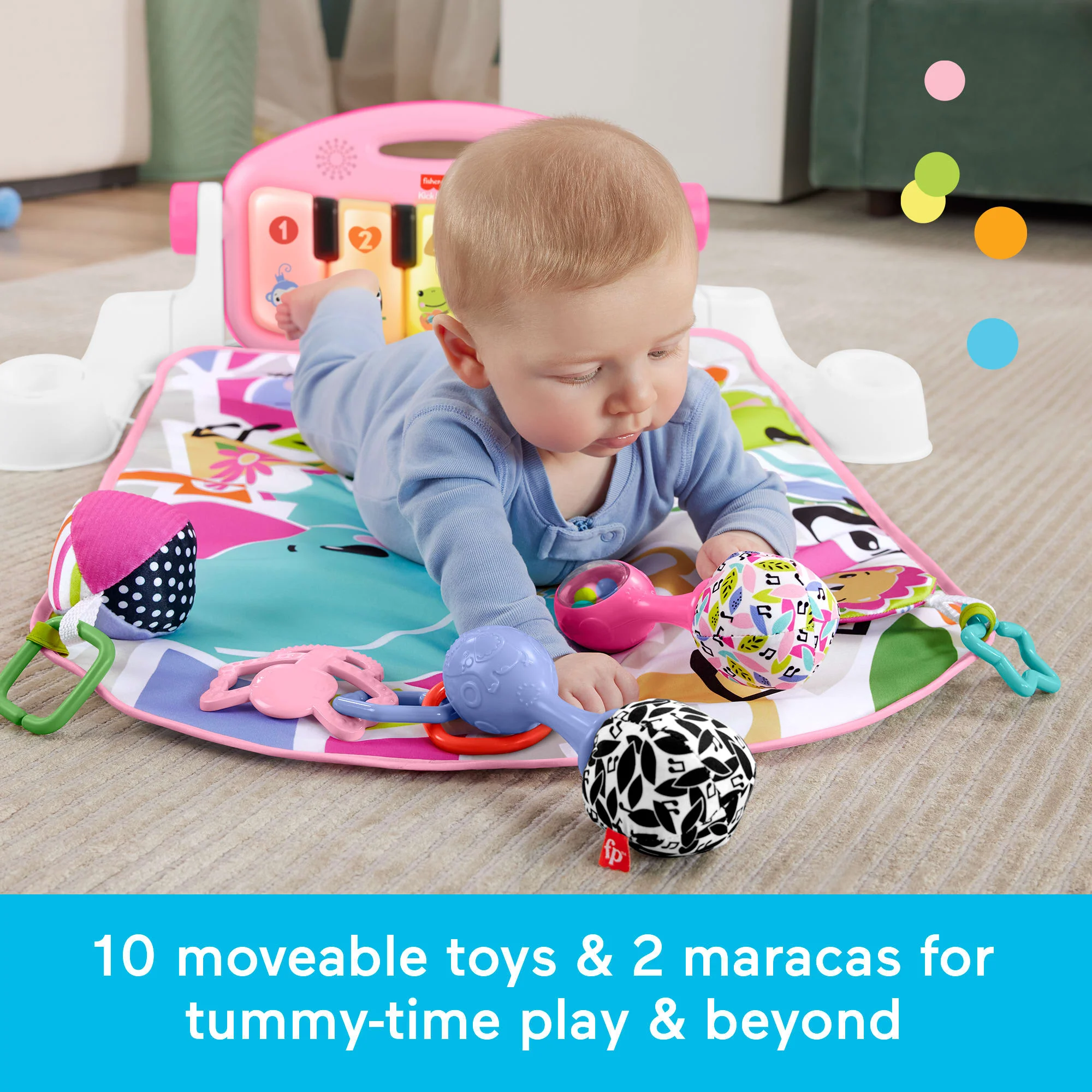 Fisher-Price Glow And Grow Kick & Play Piano Gym Baby Learning Toy With 2 Maracas, Pink - Image 3