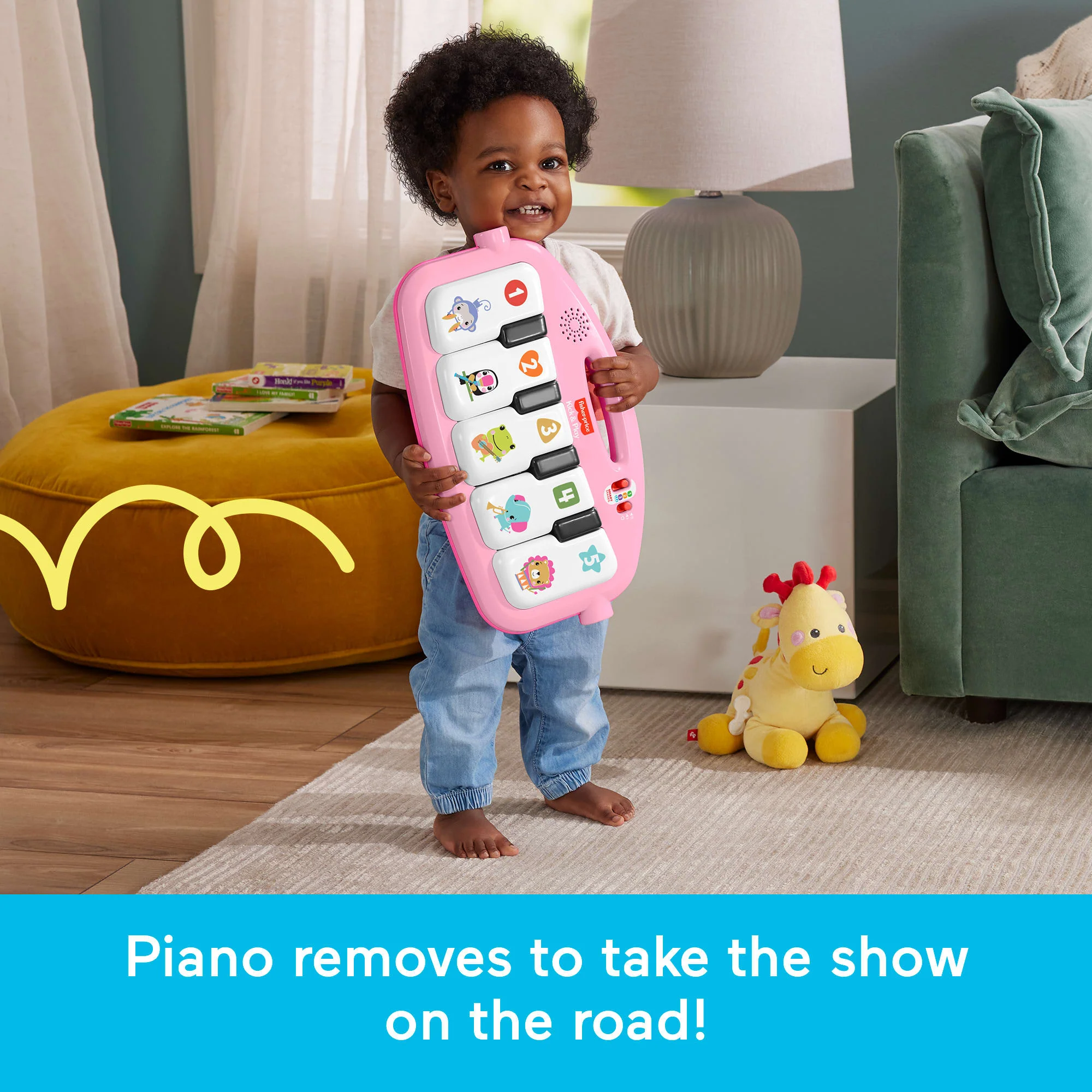Fisher-Price Glow And Grow Kick & Play Piano Gym Baby Learning Toy With 2 Maracas, Pink - Image 5