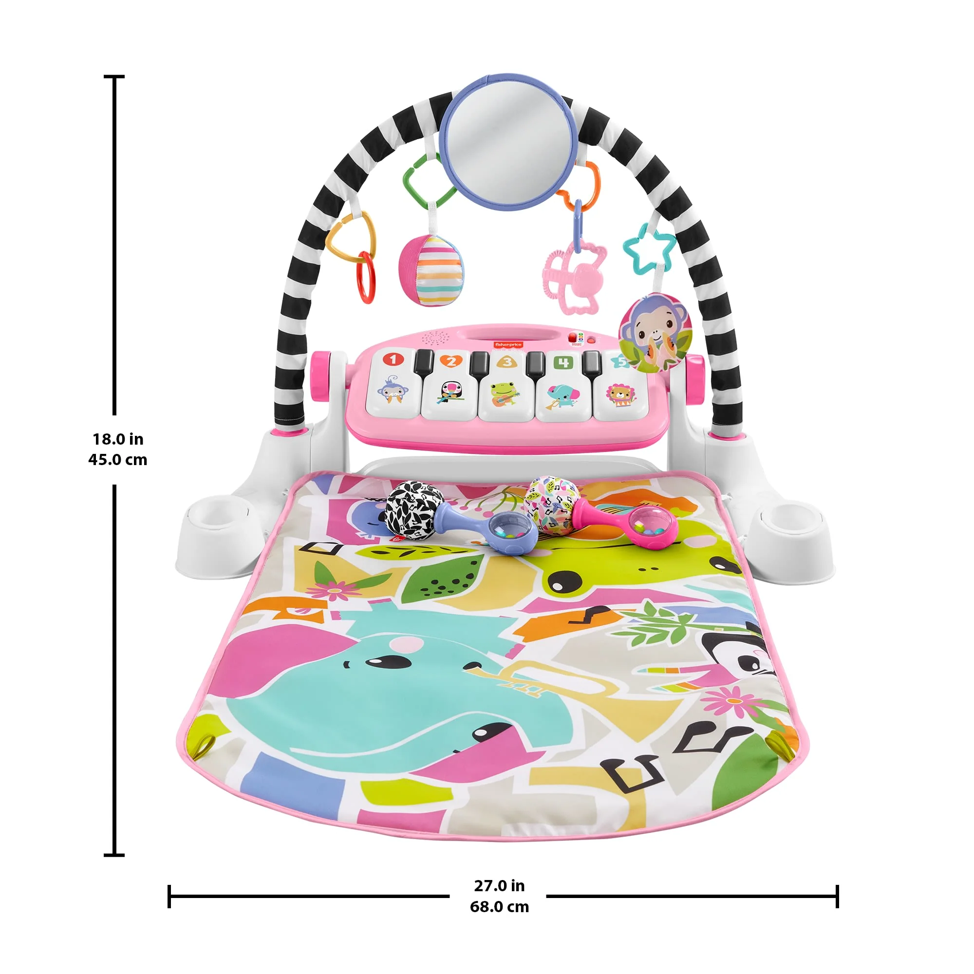 Fisher-Price Glow And Grow Kick & Play Piano Gym Baby Learning Toy With 2 Maracas, Pink - Image 6