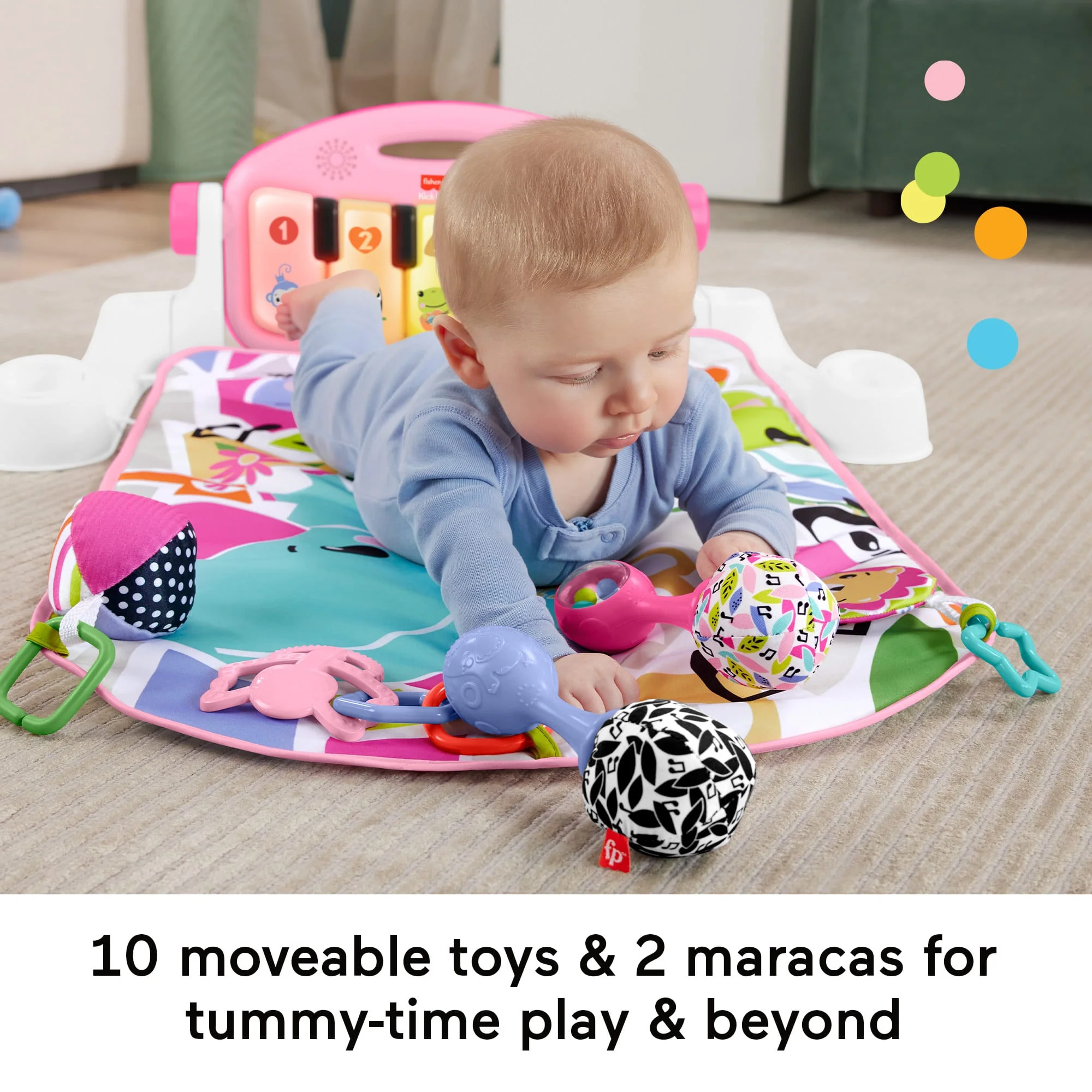 Fisher-Price Glow And Grow Kick & Play Piano Gym Baby Learning Toy With 2 Maracas, Pink - Image 3