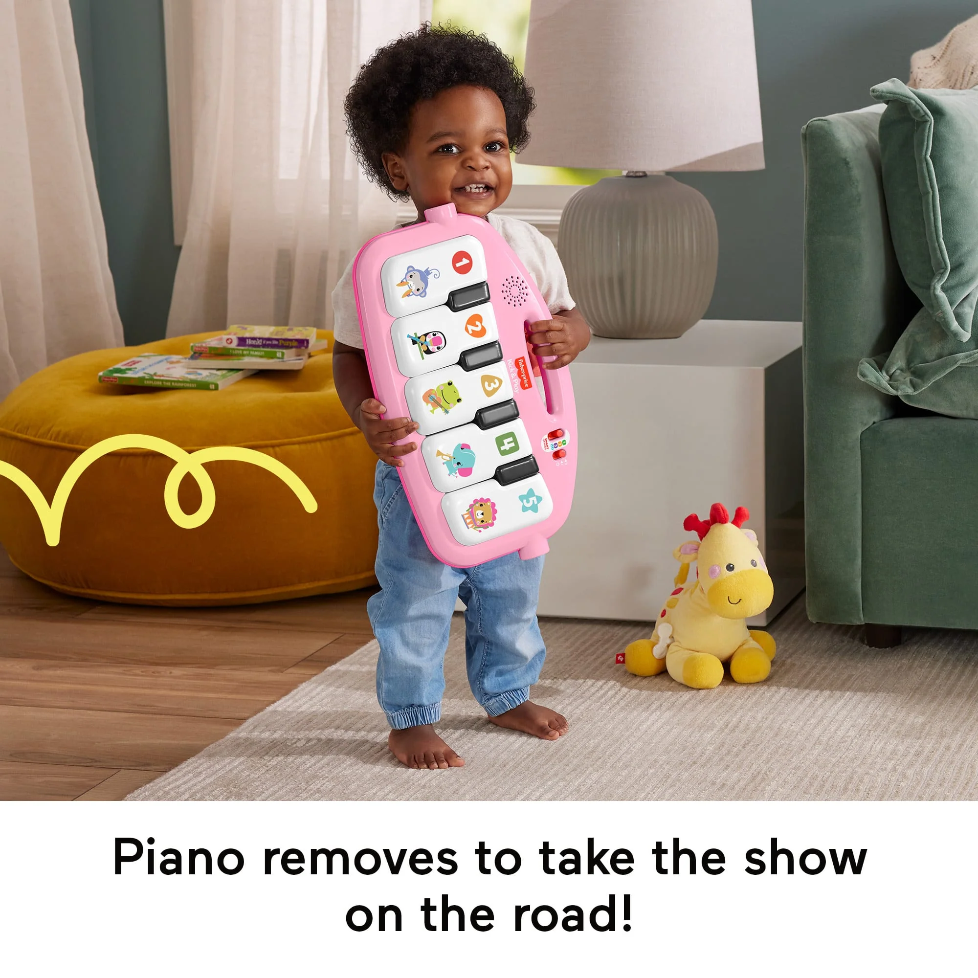Fisher-Price Glow And Grow Kick & Play Piano Gym Baby Learning Toy With 2 Maracas, Pink - Image 5