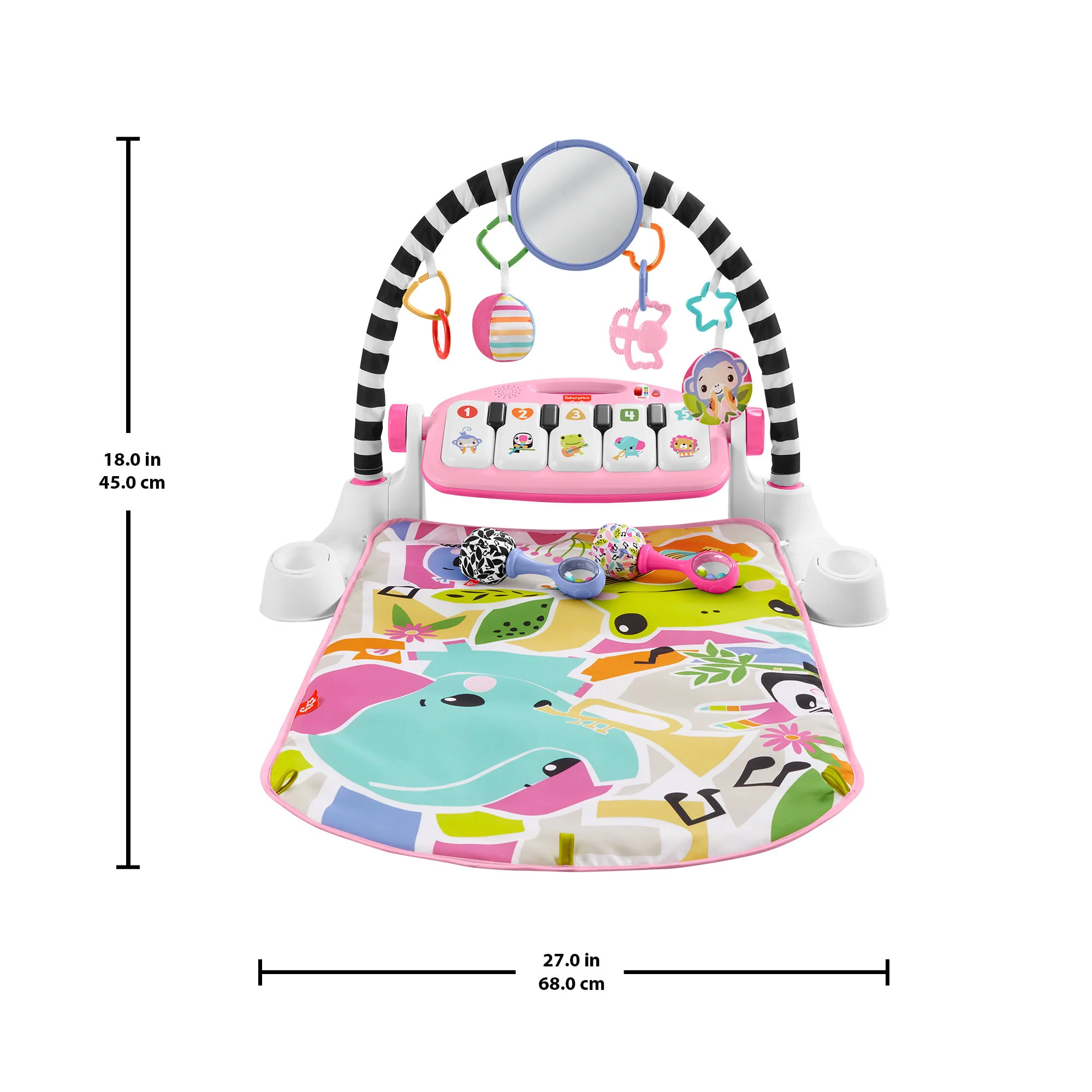 Fisher-Price Glow And Grow Kick & Play Piano Gym Baby Learning Toy With 2 Maracas, Pink - Image 6