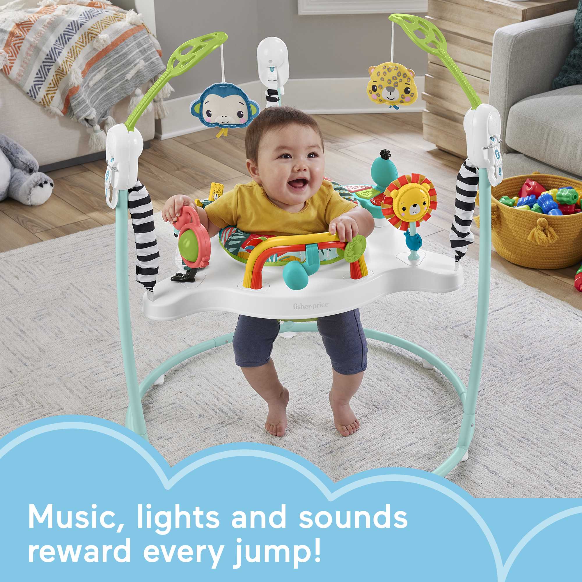Fisher-Price Jumperoo Baby Activity Center With Lights And Sounds, Jumping Jungle - Image 2