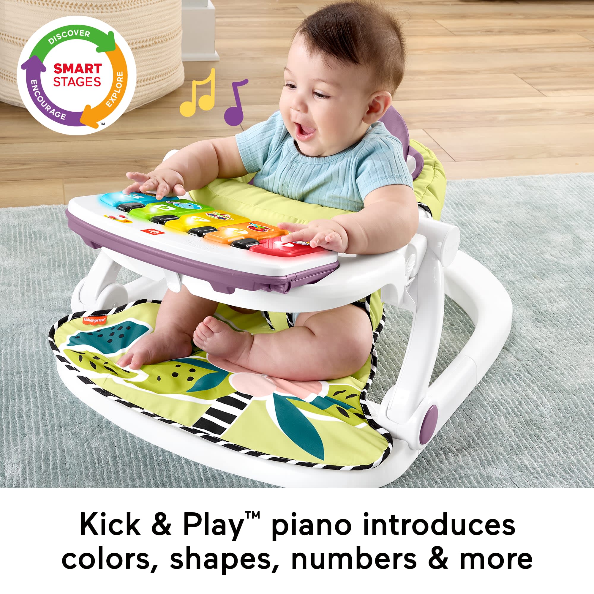 Fisher-Price Kick & Play Deluxe Sit-Me-Up Seat, Purple Monkey Baby Chair & Piano Learning Toy - Image 3