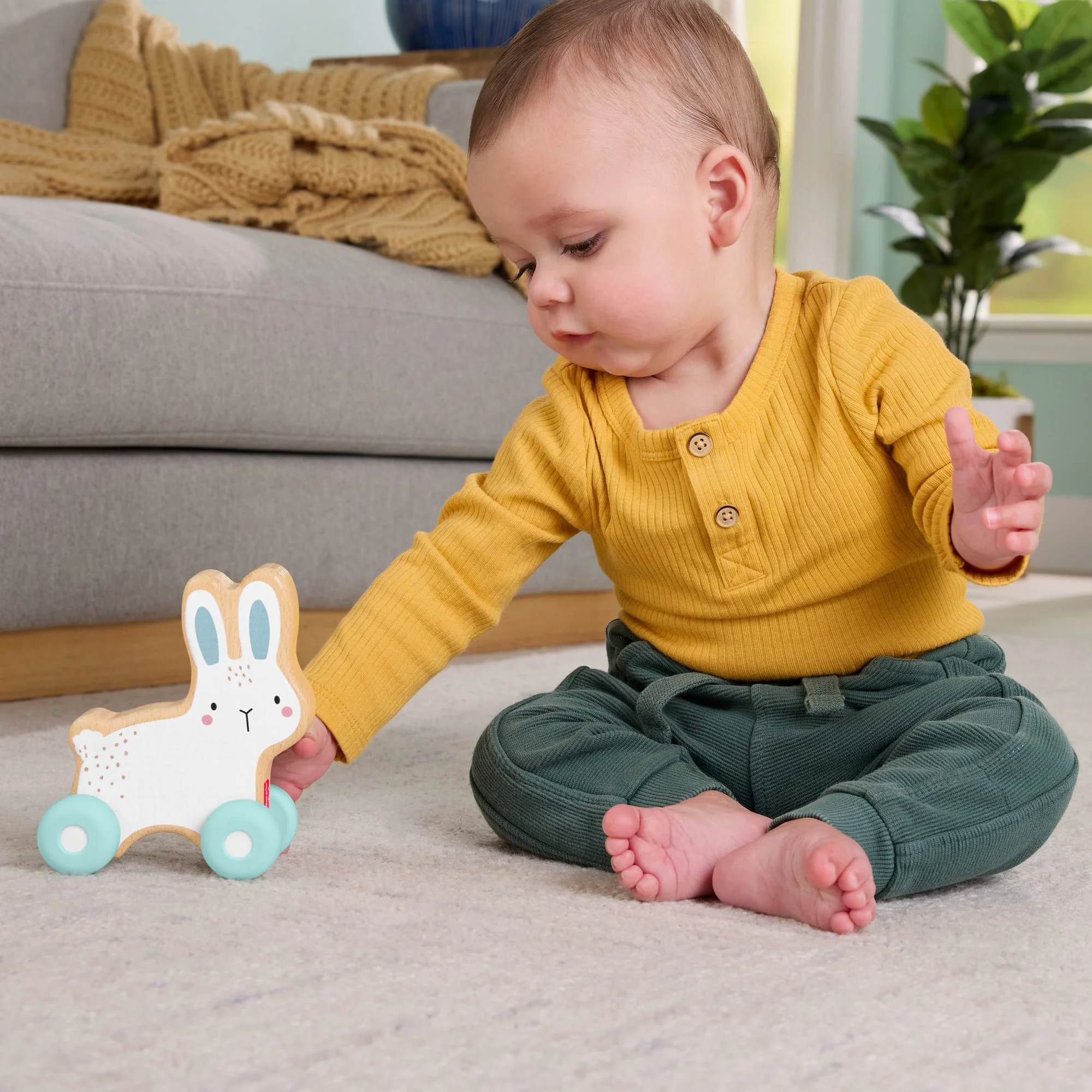 Fisher-Price Lapin à Pousser en Bois, Véhicule Pour Jeu à 4Pattes 1Élément en Bois - Image 2