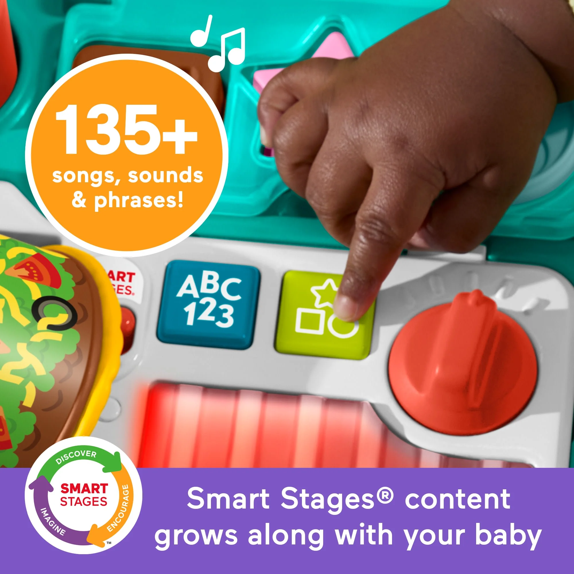 Fisher-Price Laugh & Learn 4-In-1 Snack Cart Push Walker Baby & Toddler Learning Toy, 14 Play Pieces, Multilanguage Version - Image 3