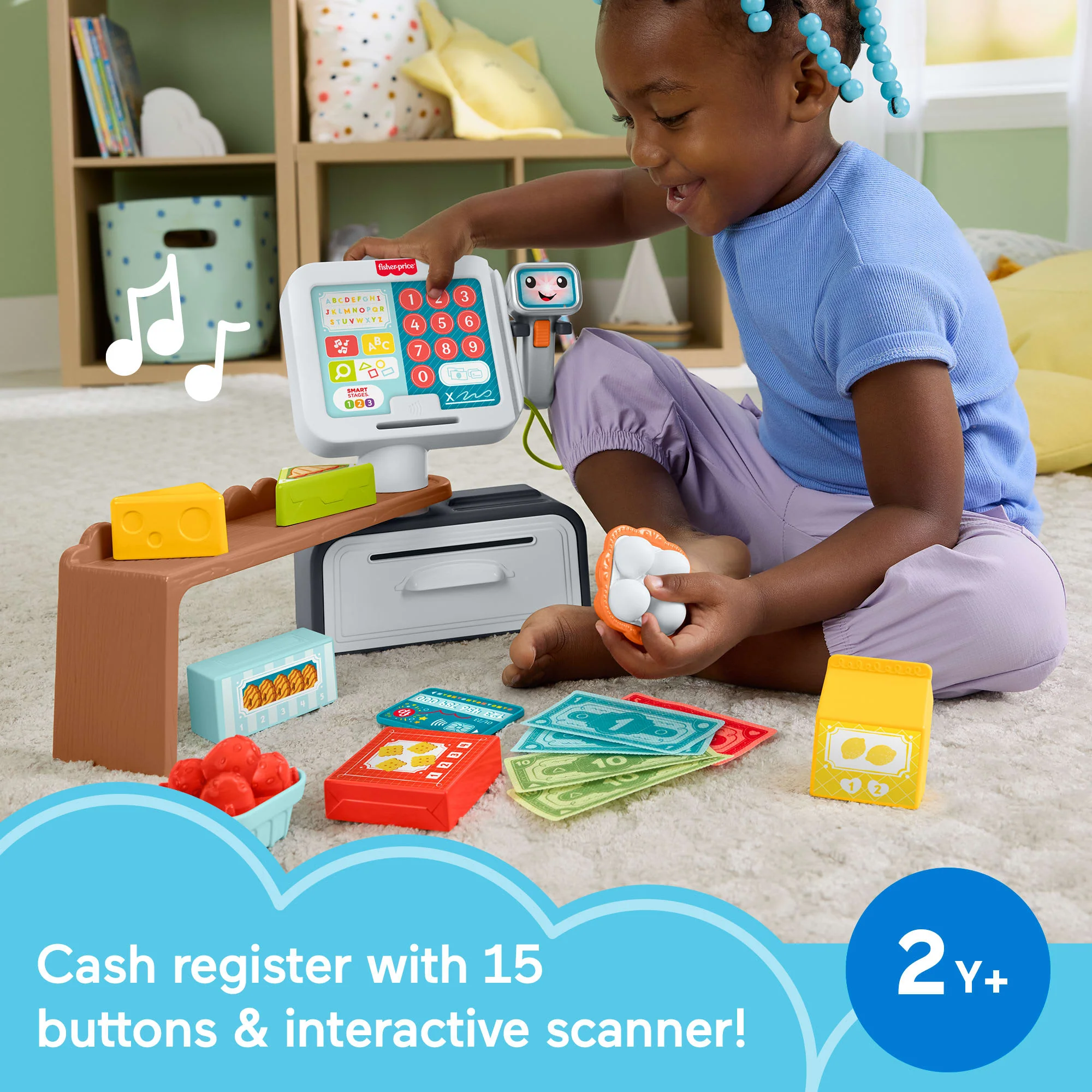Fisher-Price Laugh & Learn Count & Shop Cash Register Electronic Toddler Learning Toy, 20 Pieces - Image 2