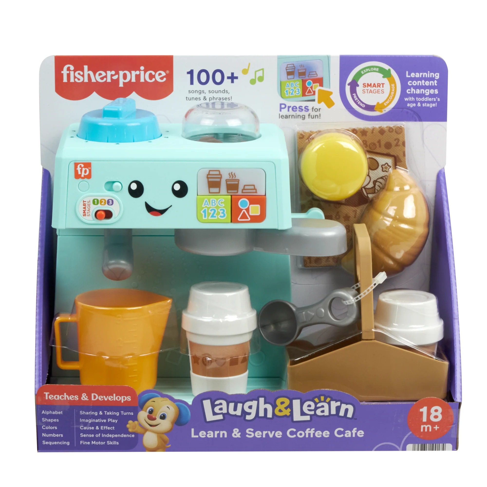 Fisher-Price Laugh & Learn Learn & Serve Coffee Café Toddler Electronic Toy, 10 Play Pieces, Multilanguage Version - Image 5