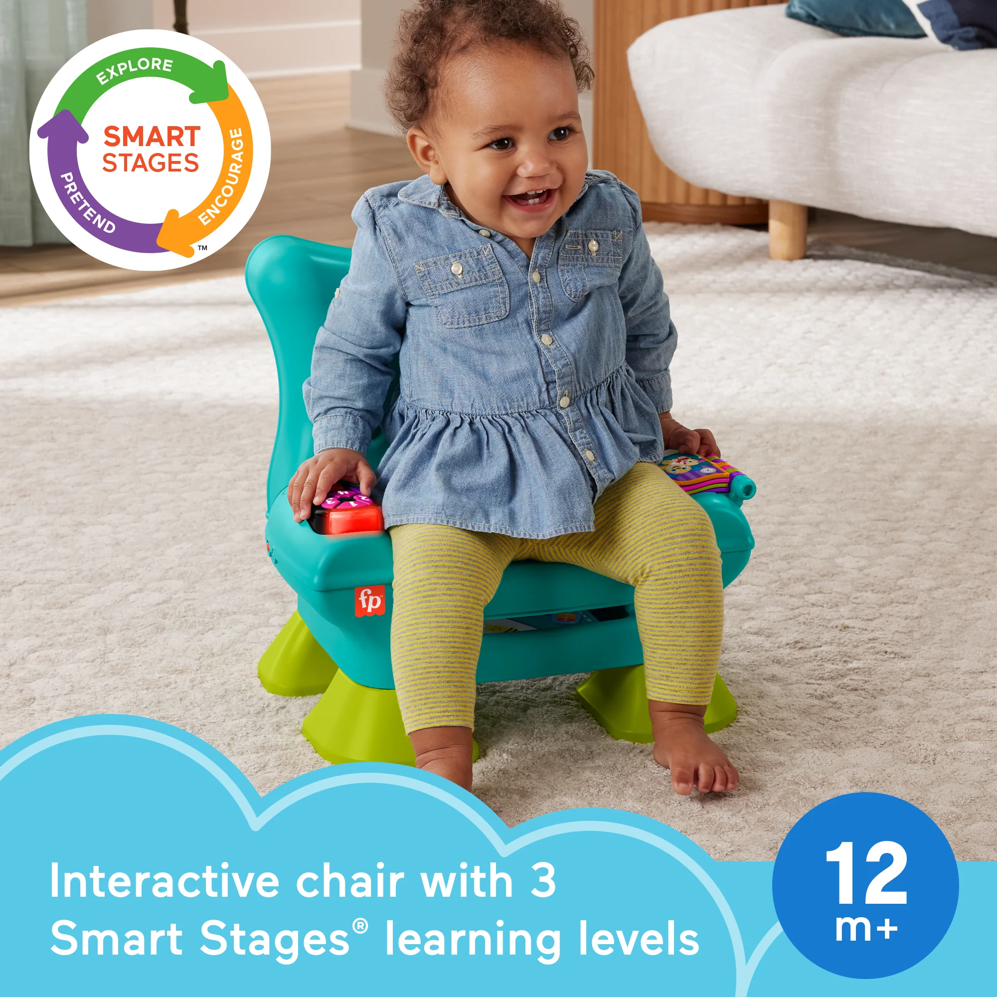 Fisher-Price Laugh & Learn Smart Stages Chair Electronic Learning Toy For Toddlers, Teal - Image 2
