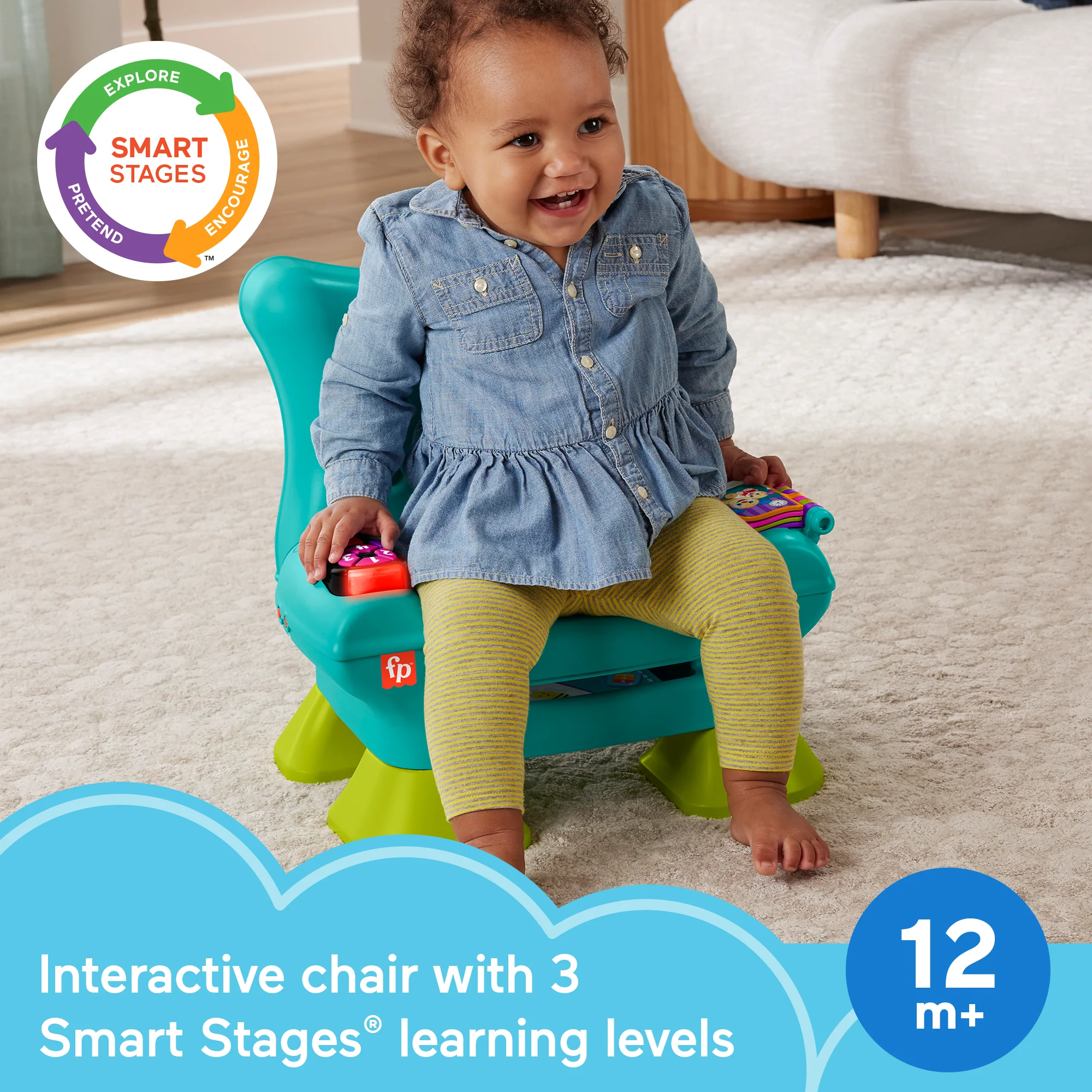 Fisher-Price Laugh & Learn Smart Stages Chair Teal Electronic Learning Toy For Toddlers, Multilanguage Version - Image 2