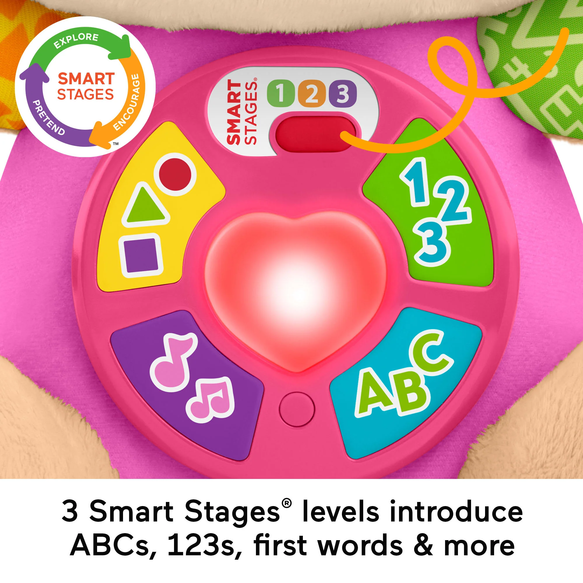 Fisher-Price Laugh & Learn Smart Stages Sis Pink Plush Baby Musical Learning Toy, Multilanguage Version - Image 3